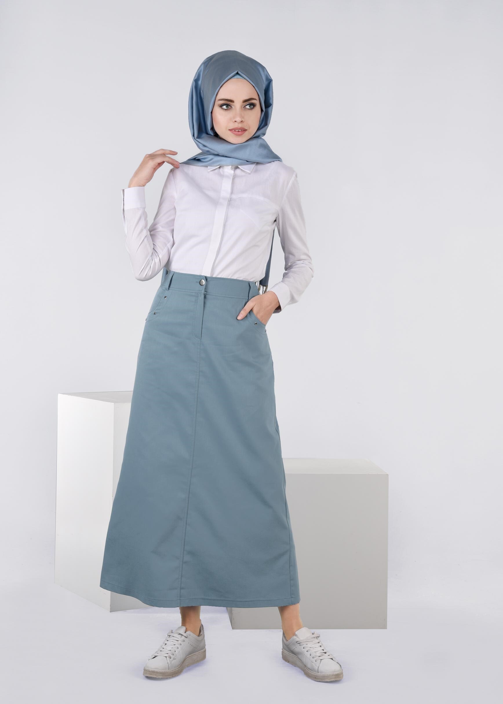 Tesettür giyim MAVİ 6036 17374 ETEK 38/46 TEK40