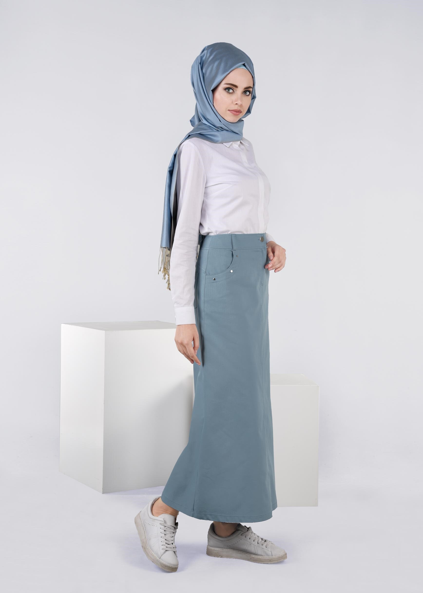 Tesettür giyim MAVİ 6036 17374 ETEK 38/46 TEK40