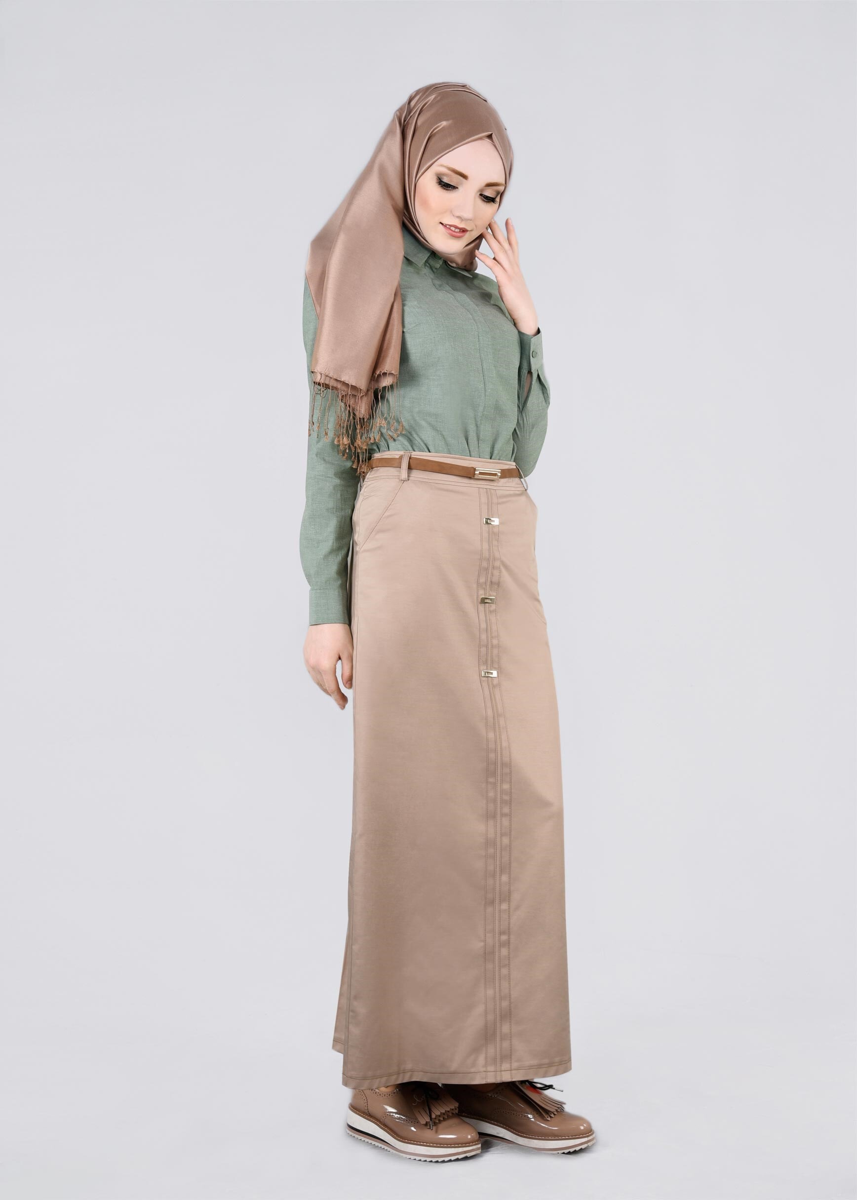 Tesettür giyim BEJ 6040 FELİX 15336 ETEK 38/46 TEK40