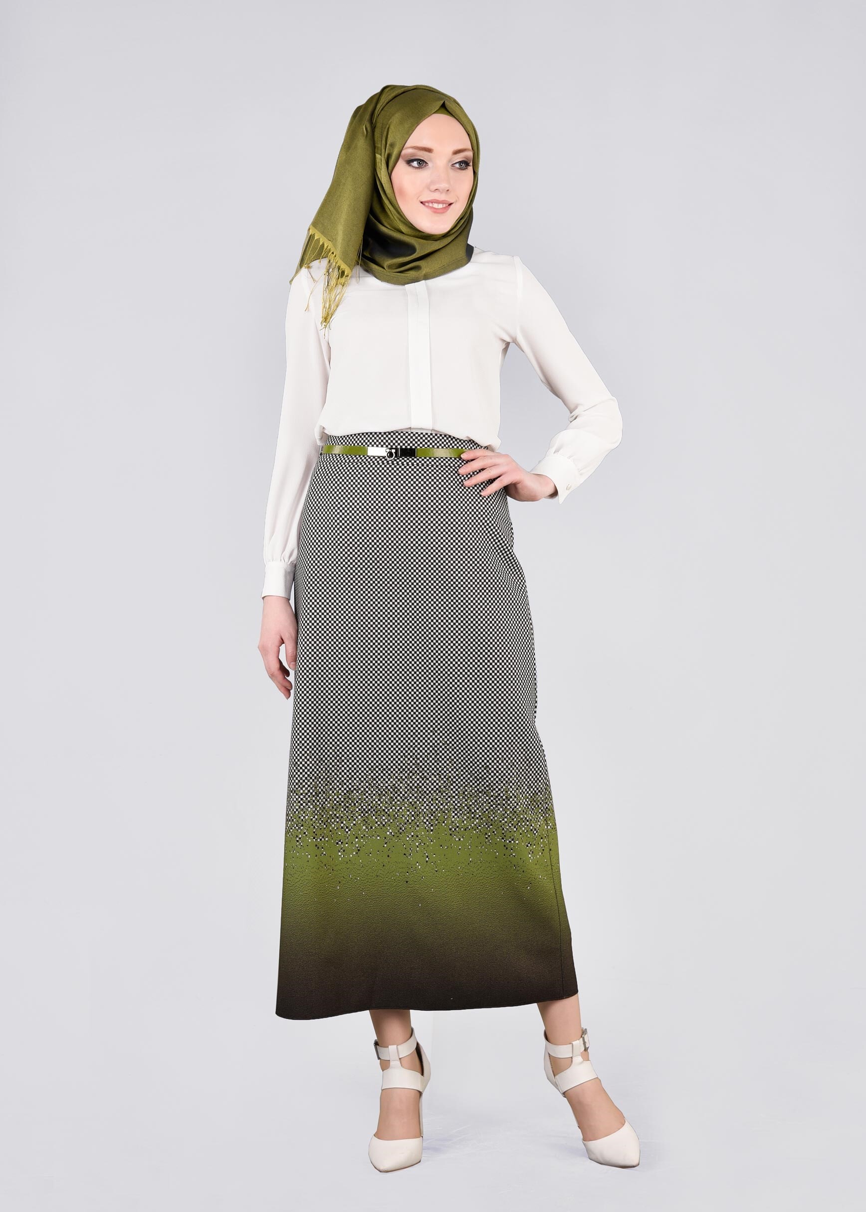 Tesettür giyim HAKİ 6041 POWER 2246 ETEK 38/46 TEK40