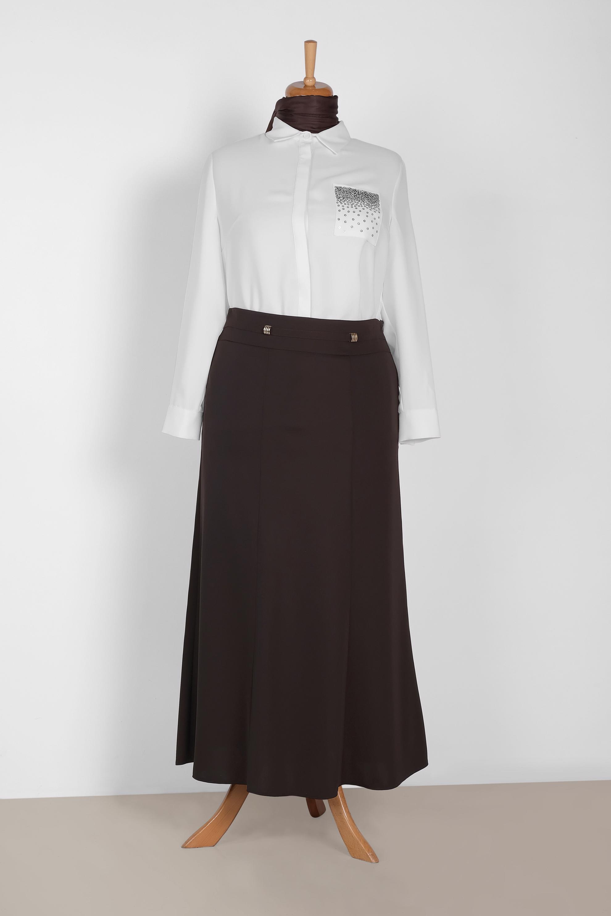 Tesettür giyim KAHVE 6046 ELİTE 11620 ETEK 44/52 TEK42