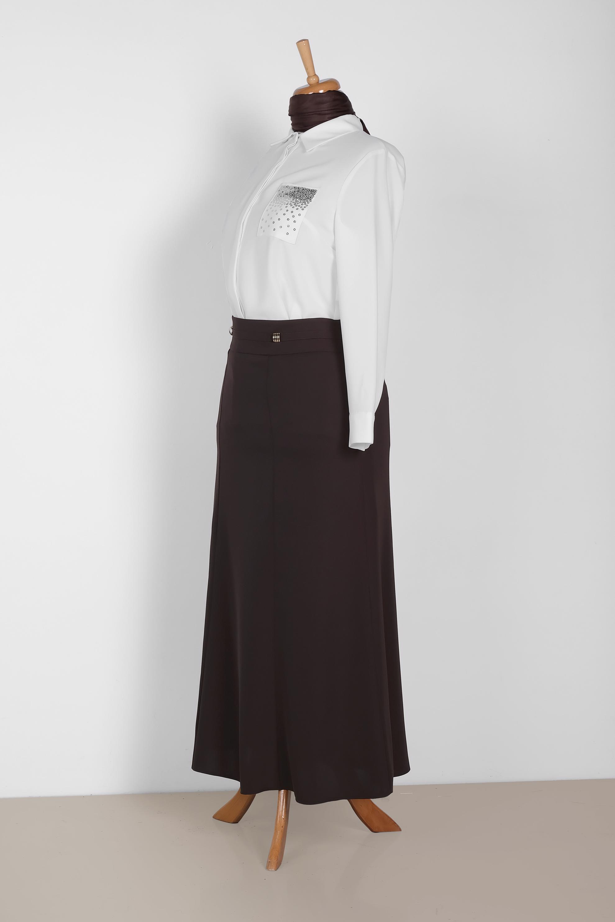 Tesettür giyim KAHVE 6046 ELİTE 11620 ETEK 44/52 TEK42