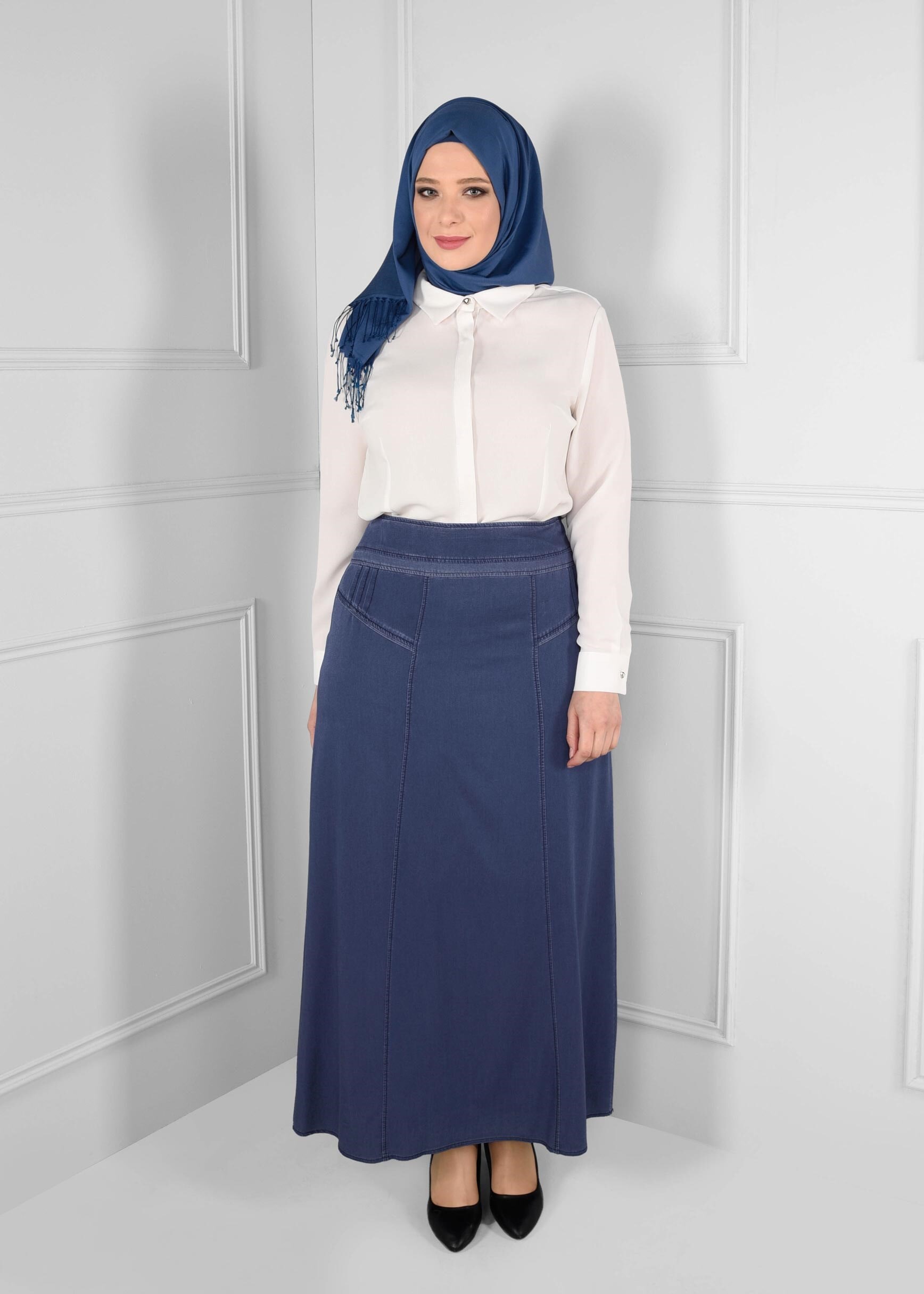 Tesettür giyim MAVİ 6047 MARYEL DÜZ ETEK 44/52 TEK42