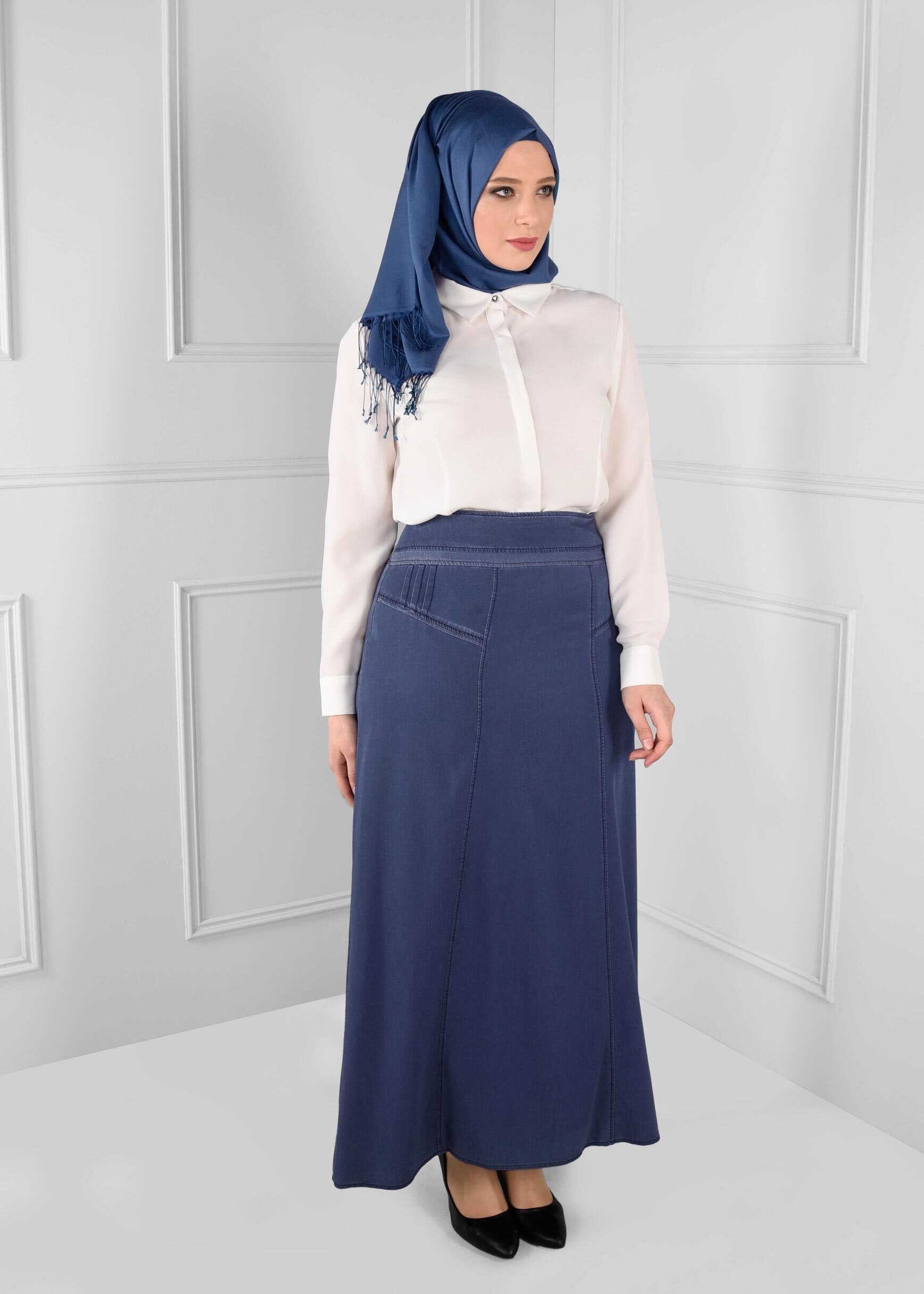 Tesettür giyim MAVİ 6047 MARYEL DÜZ ETEK 44/52 TEK42