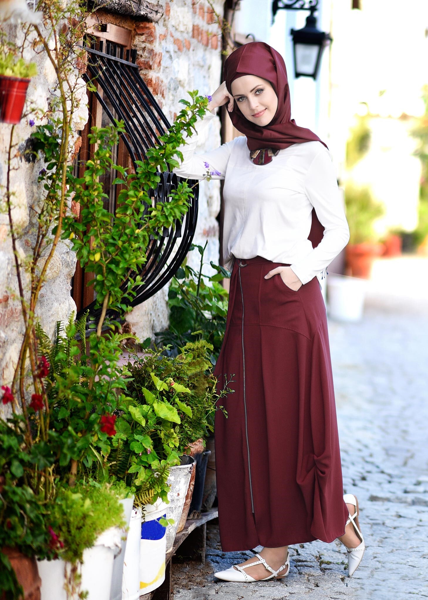 Tesettür giyim BORDO 6049 7785 ETEK 36/44