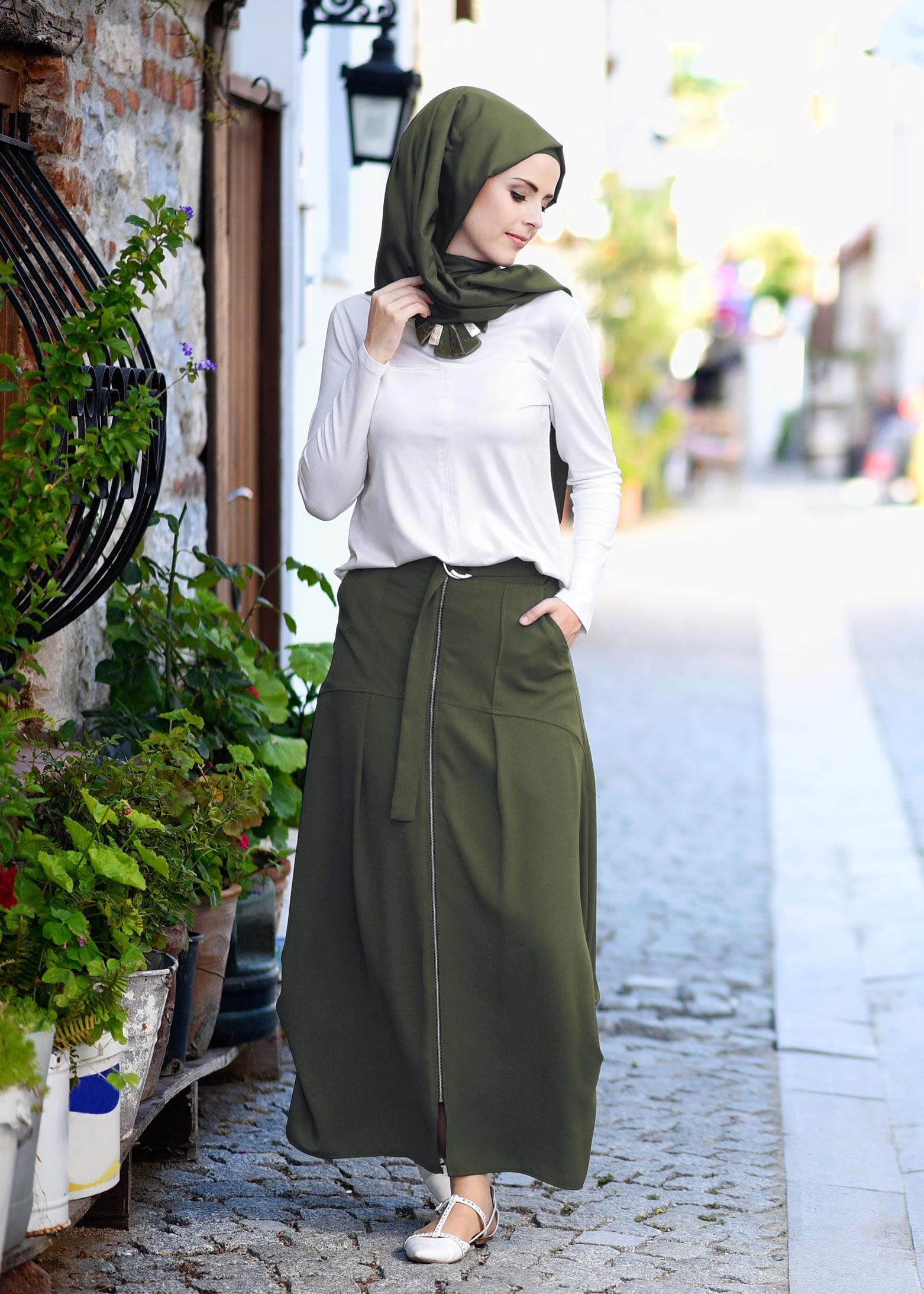 Tesettür giyim HAKİ 6049 7785 ETEK 36/44