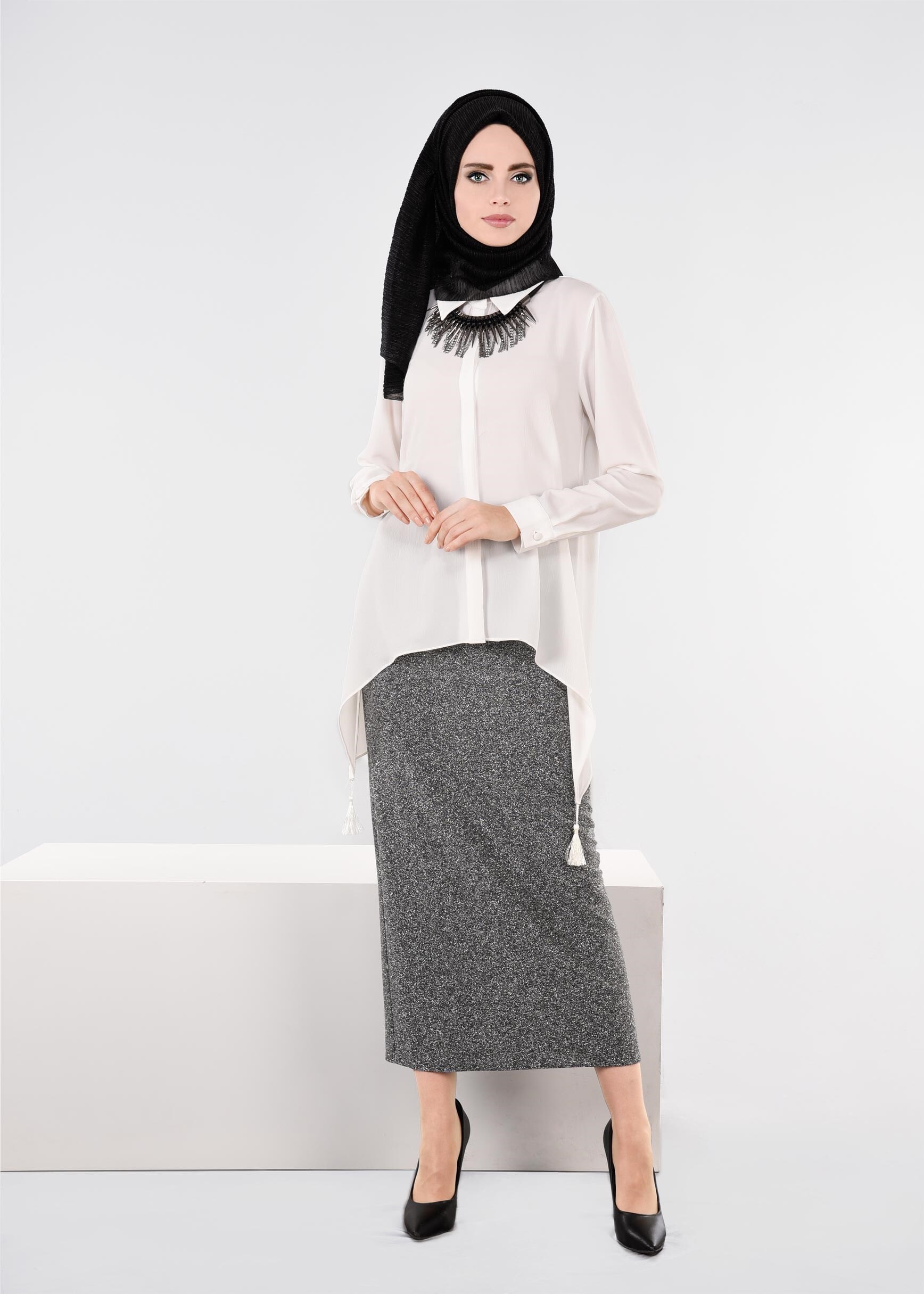 Tesettür giyim SİYAH 6053 SİM STİL ETEK 38/46