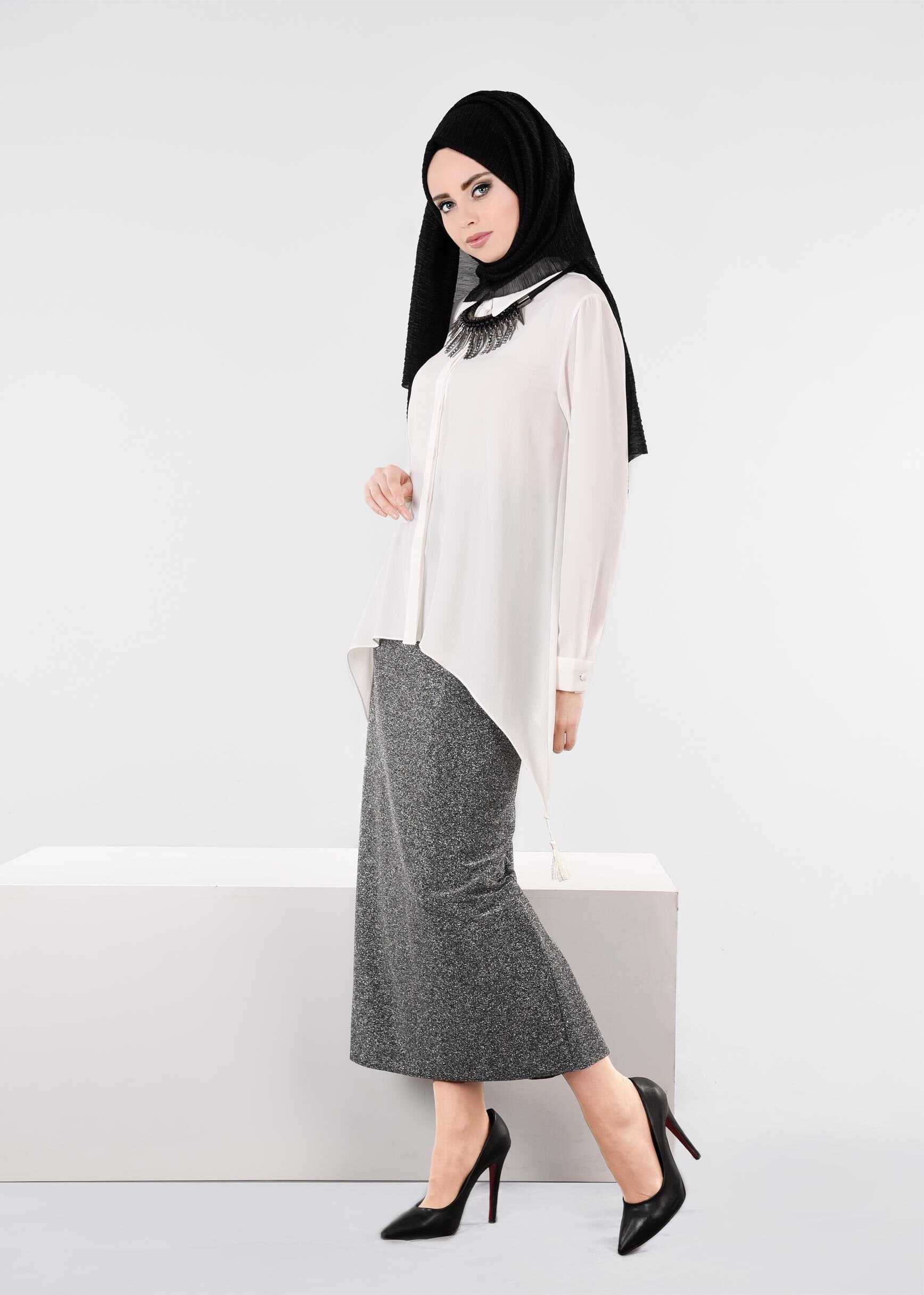 Tesettür giyim SİYAH 6053 SİM STİL ETEK 38/46