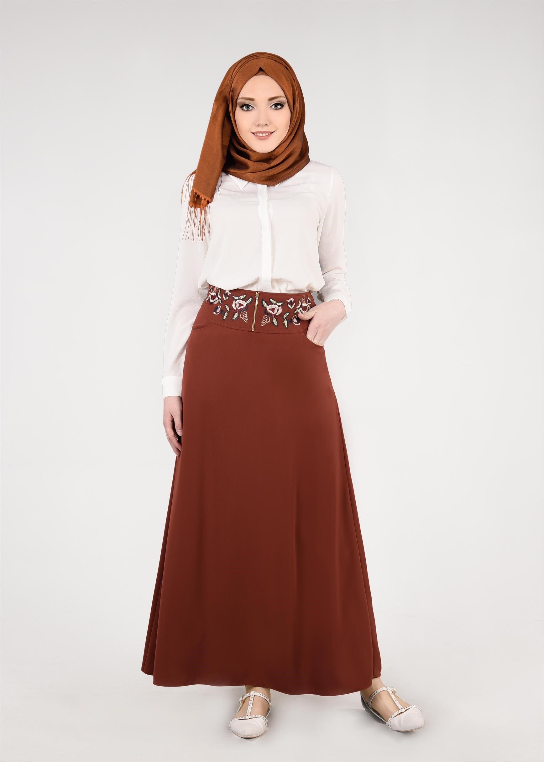 Tesettür giyim TURUNCU 6054 Virona Tesettür Etek 38/44 TEK40
