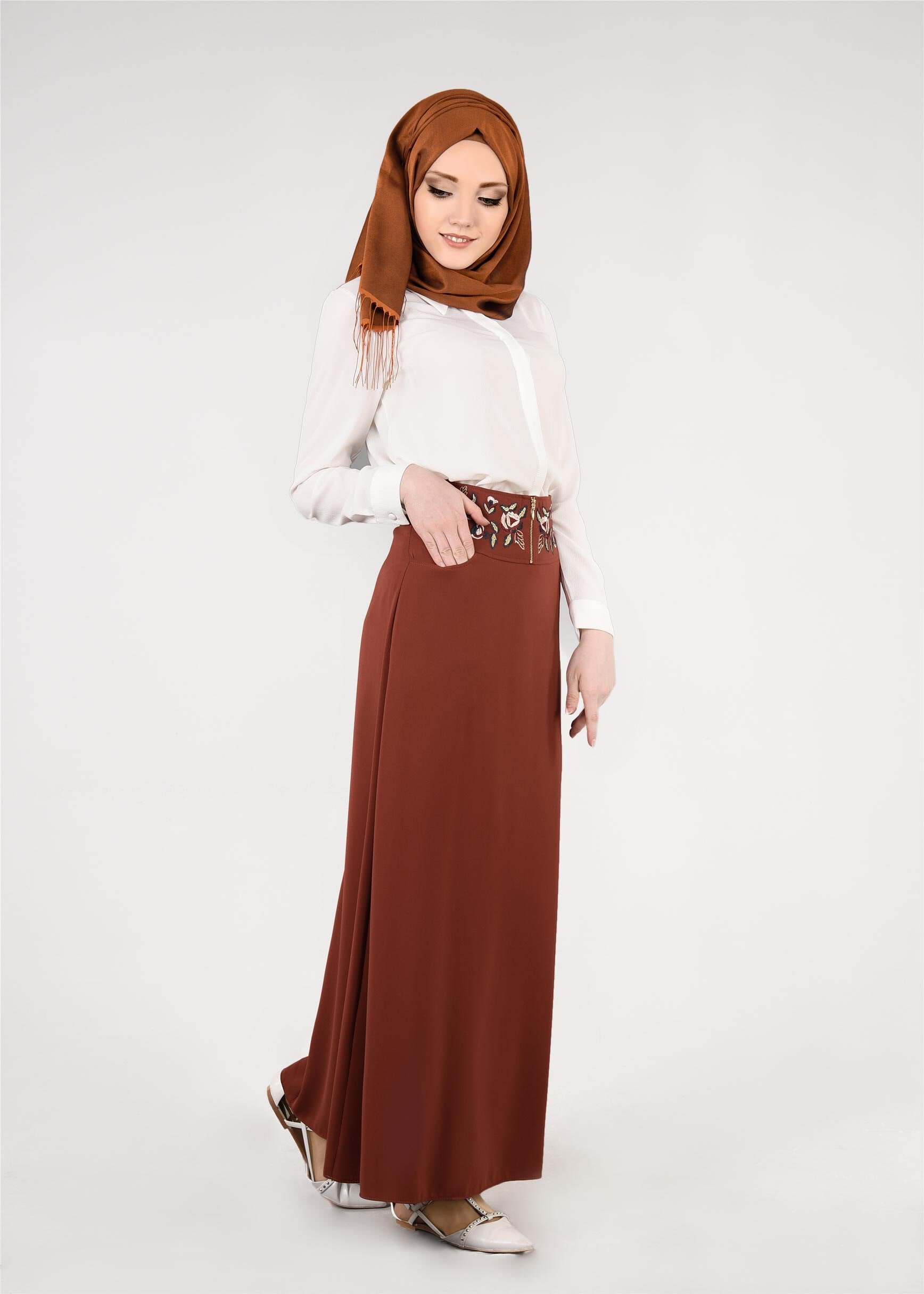 Tesettür giyim TURUNCU 6054 Virona Tesettür Etek 38/44 TEK40