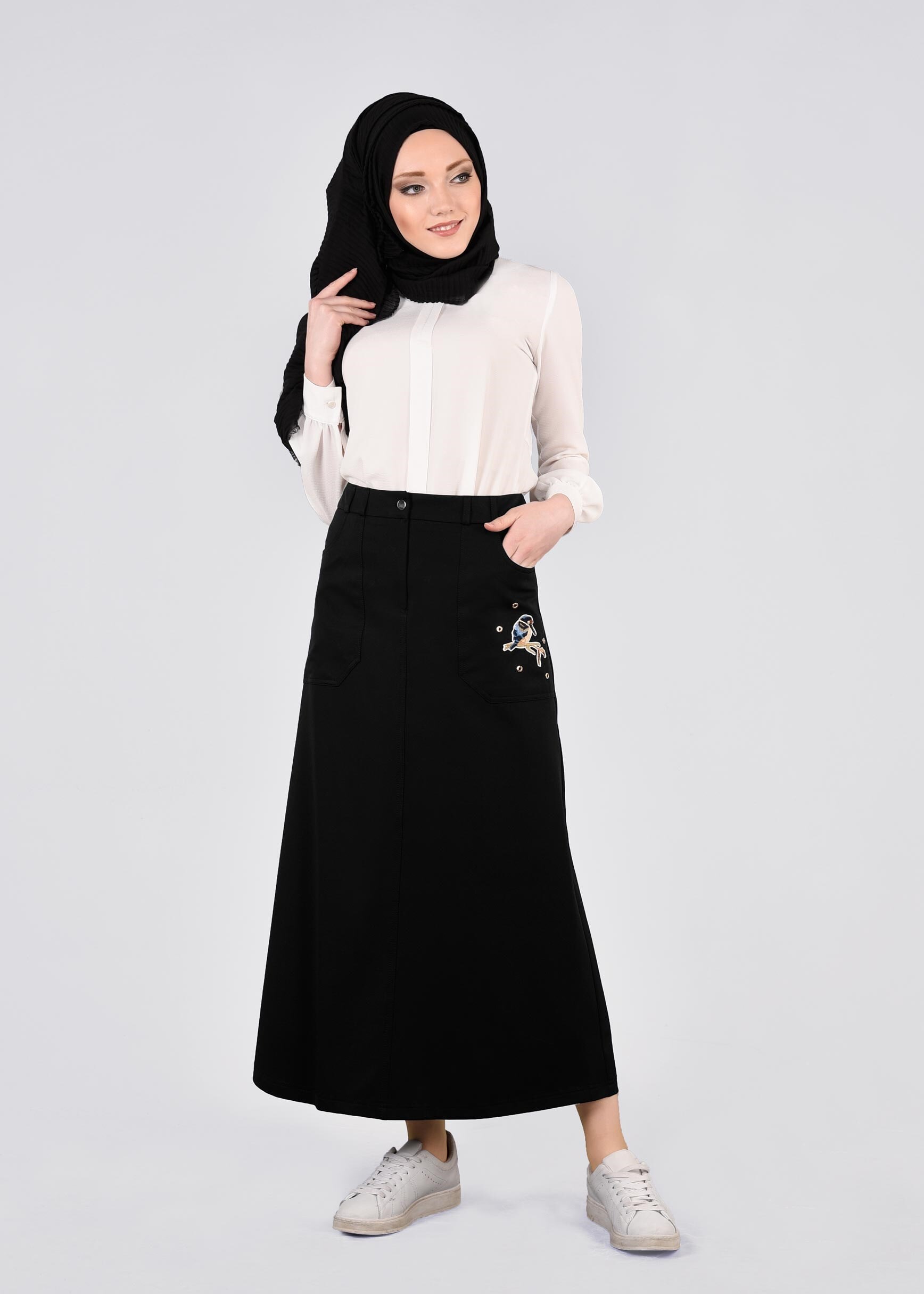 Tesettür giyim SİYAH 6055 YAREN 43717 ETEK 38/46 TEK40