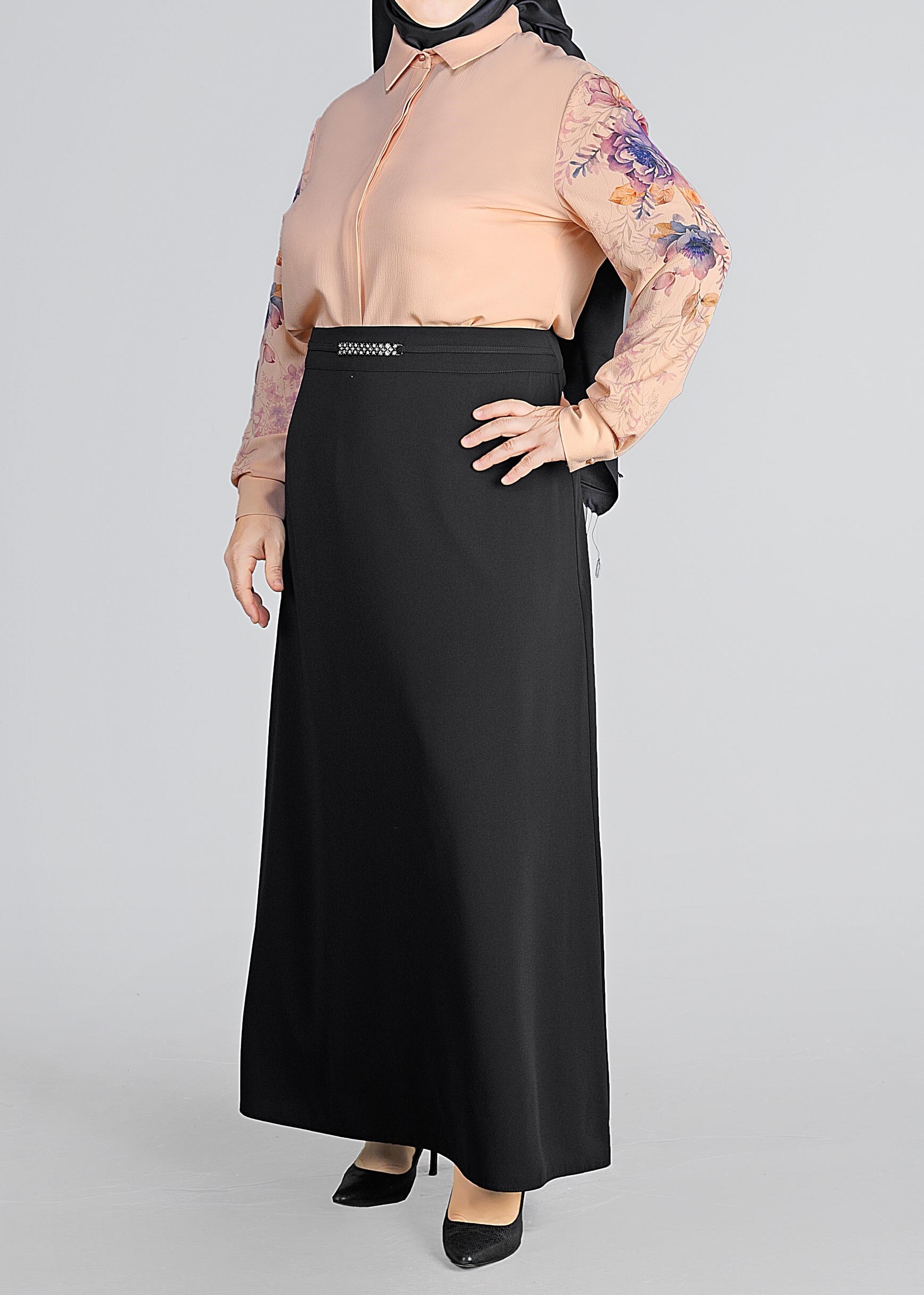 Tesettür giyim SİYAH 6056 DİMA ETEK 44/52 TEK46