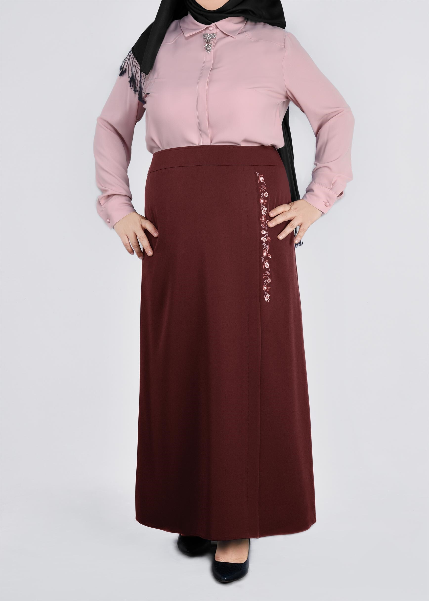 Tesettür giyim BORDO 6057 SARAH ETEK 44/52 TEK46