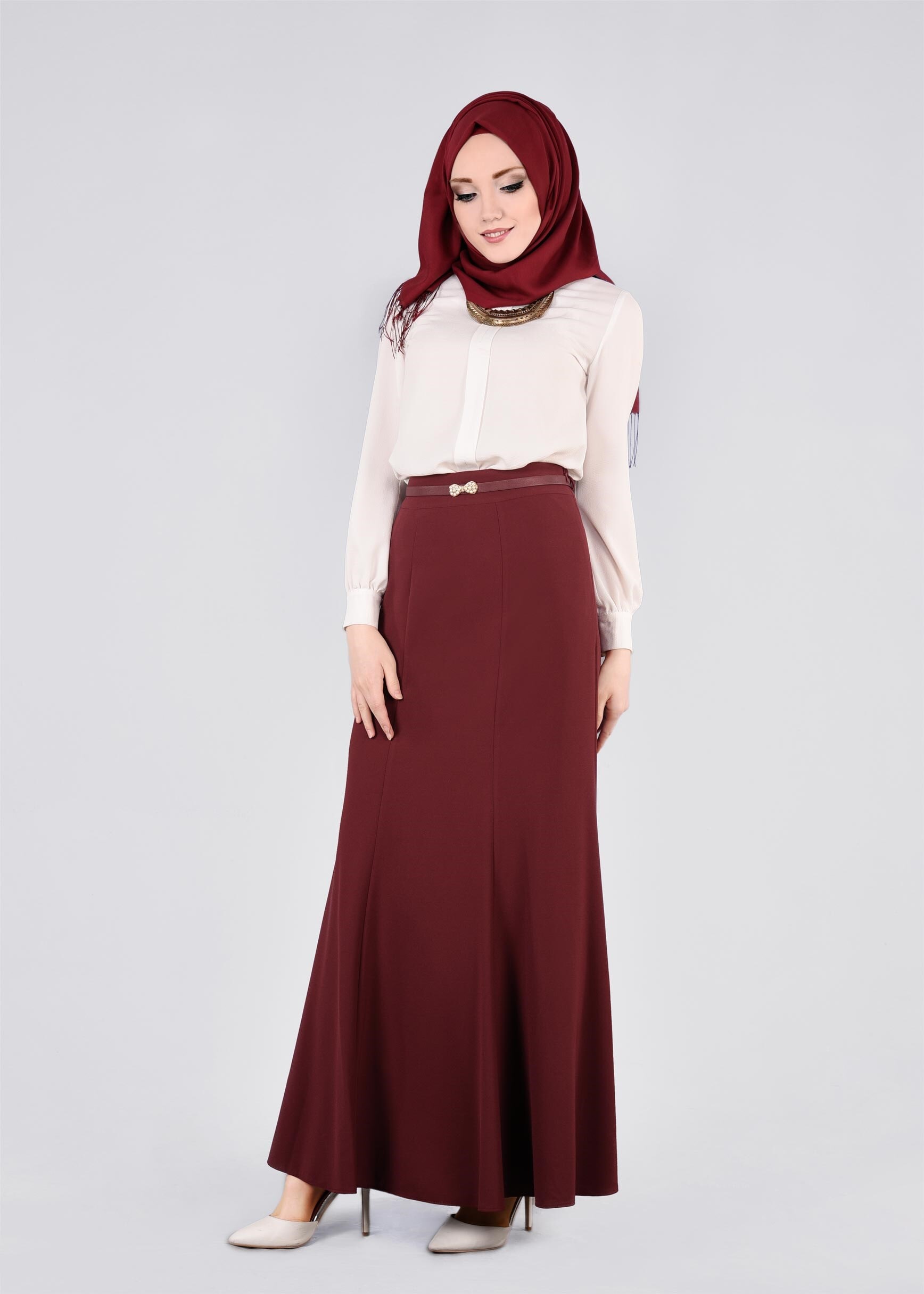 Tesettür giyim BORDO 6061 CAMİLA 6385 ETEK 38/44 TEK40