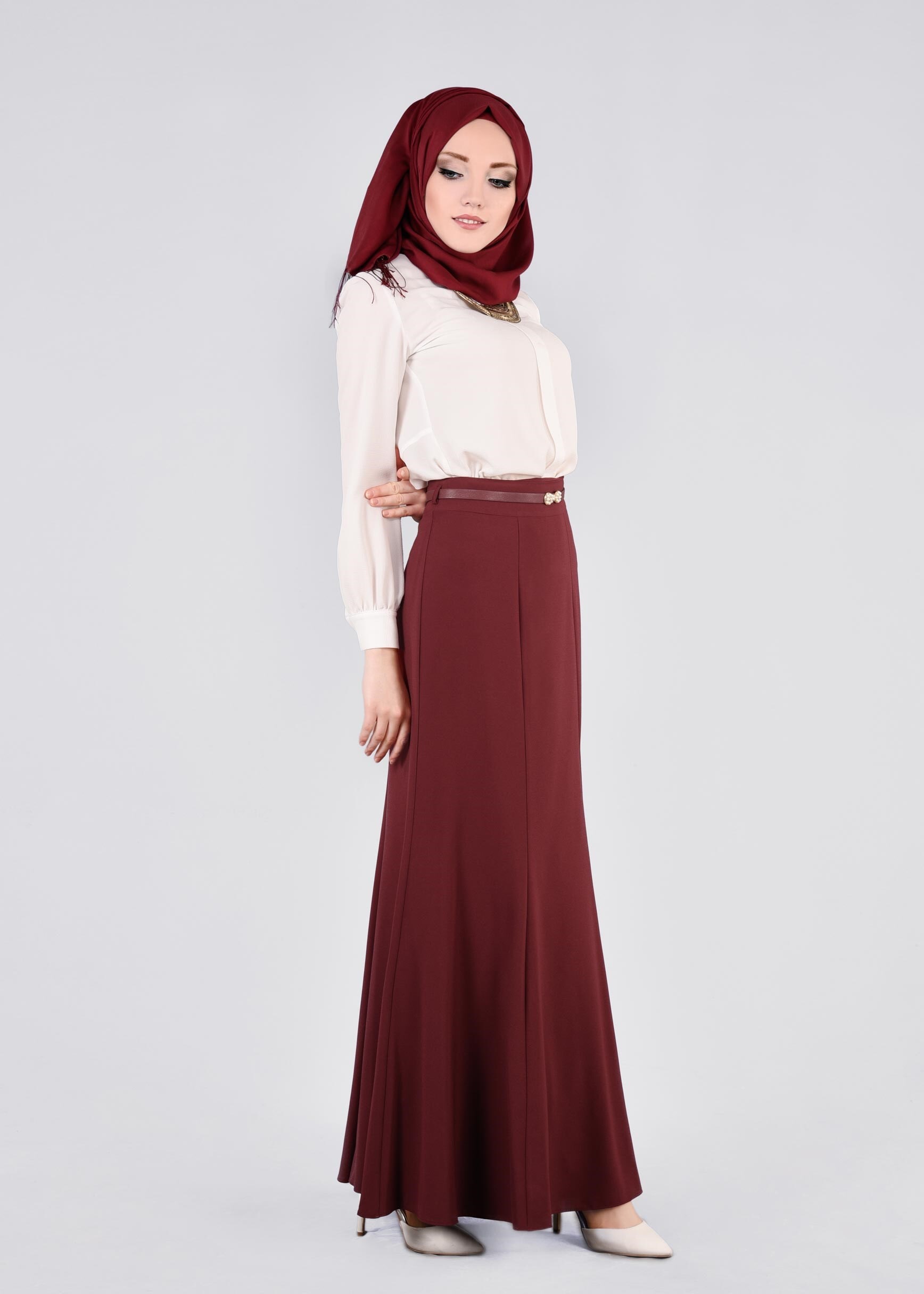 Tesettür giyim BORDO 6061 CAMİLA 6385 ETEK 38/44 TEK40