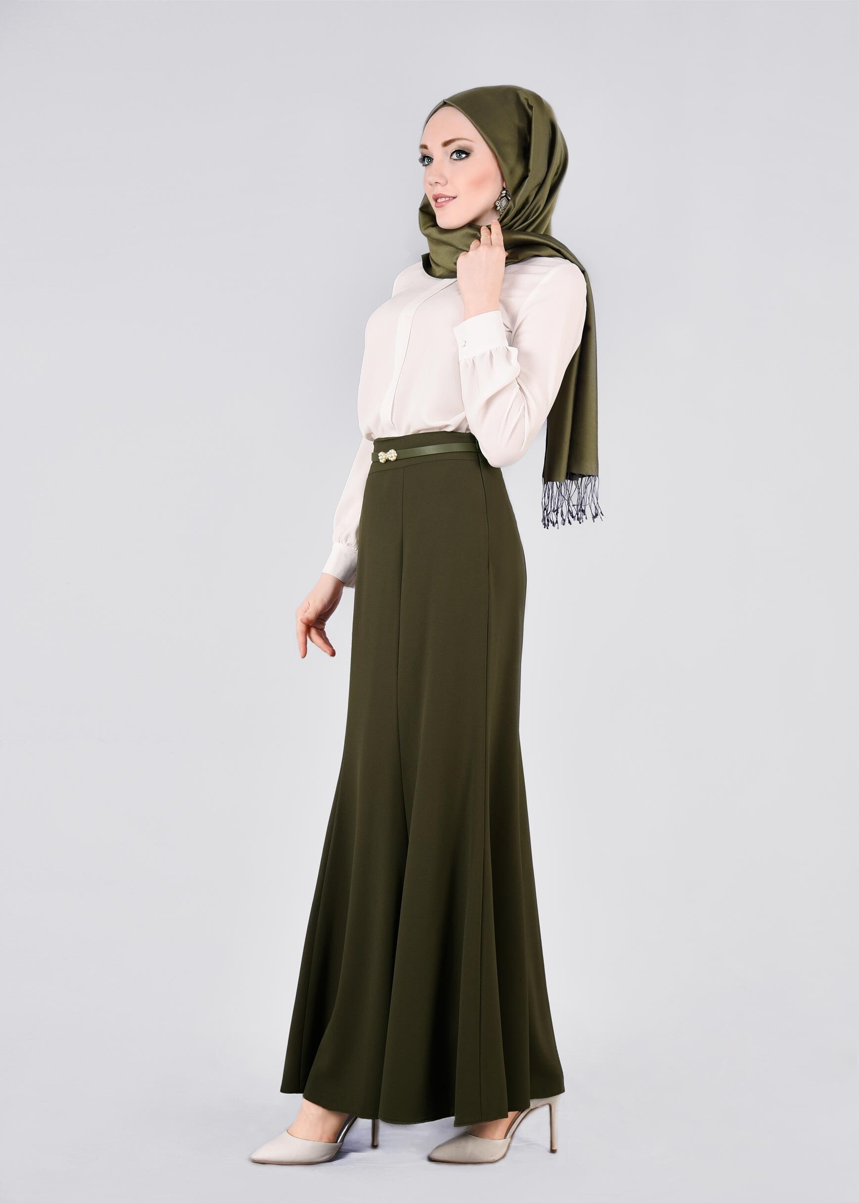 Tesettür giyim HAKİ 6061 CAMİLA 6385 ETEK 38/44 TEK40