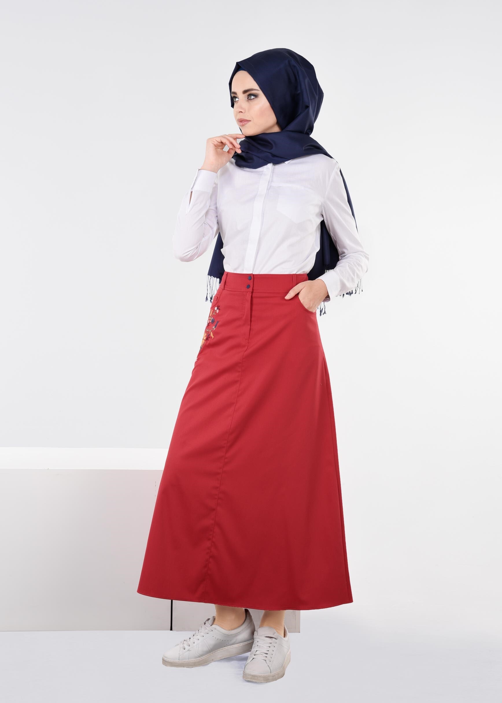 Tesettür giyim KIRMIZI 6063 MARİT 43498 ETEK 38/46 TEK40