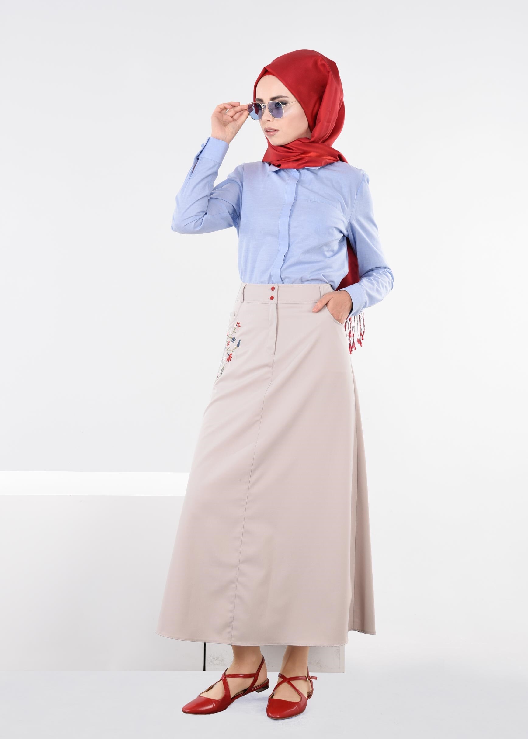 Tesettür giyim BEJ 6063 MARİT 43498 ETEK 38/46 TEK40