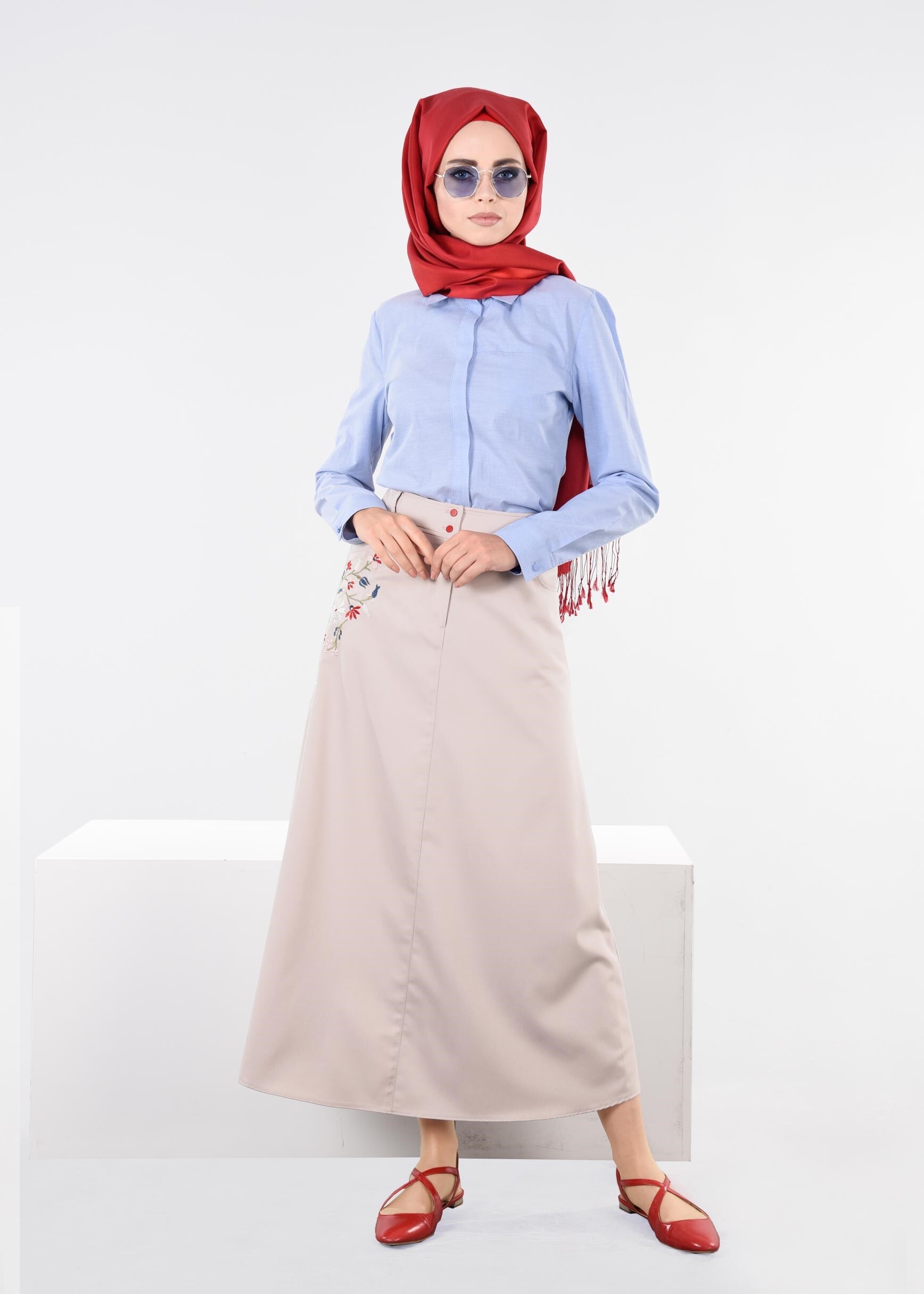 Tesettür giyim BEJ 6063 MARİT 43498 ETEK 38/46 TEK40