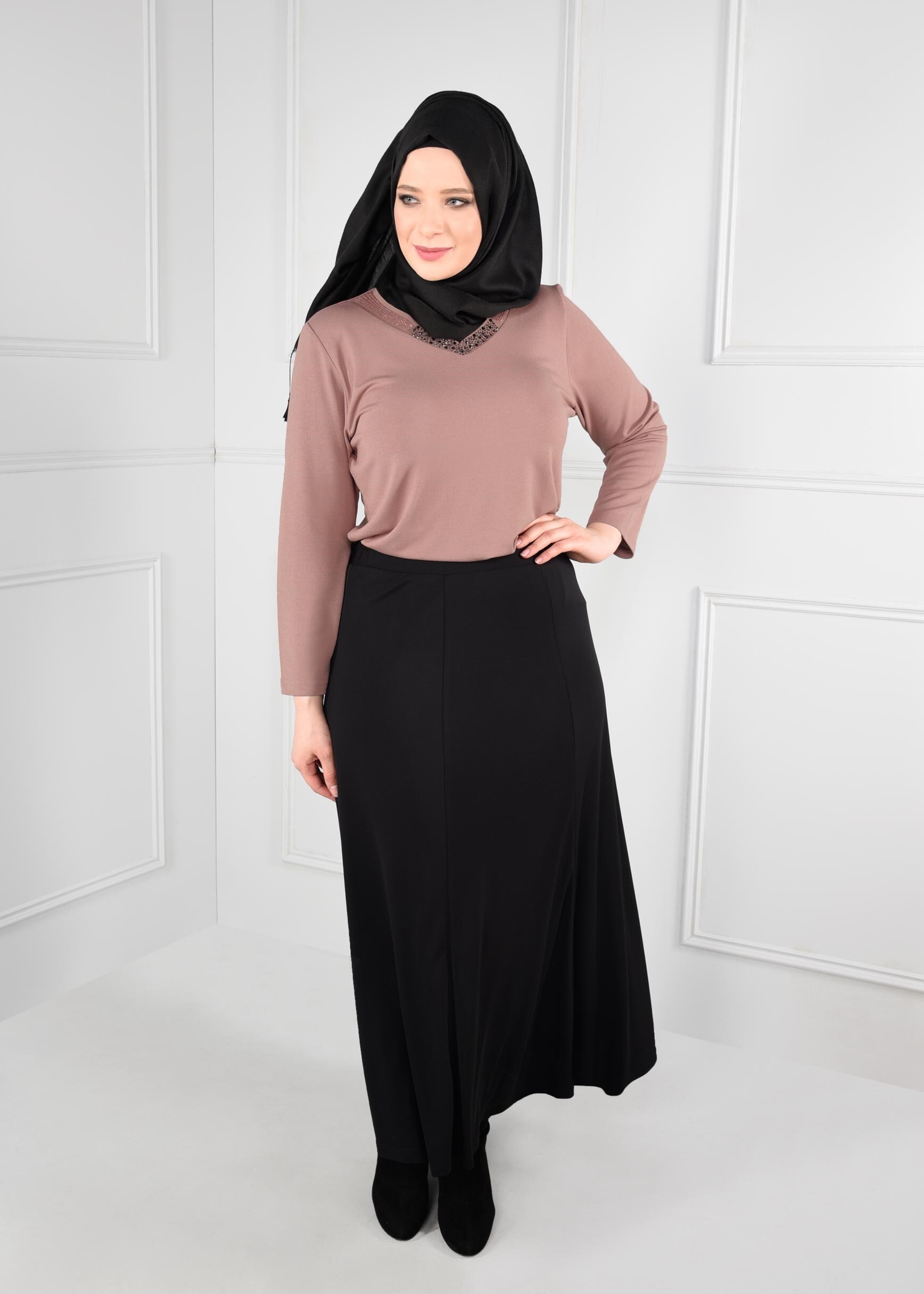 Tesettür giyim SİYAH 6066 ELSA ETEK 44/52 TEK46