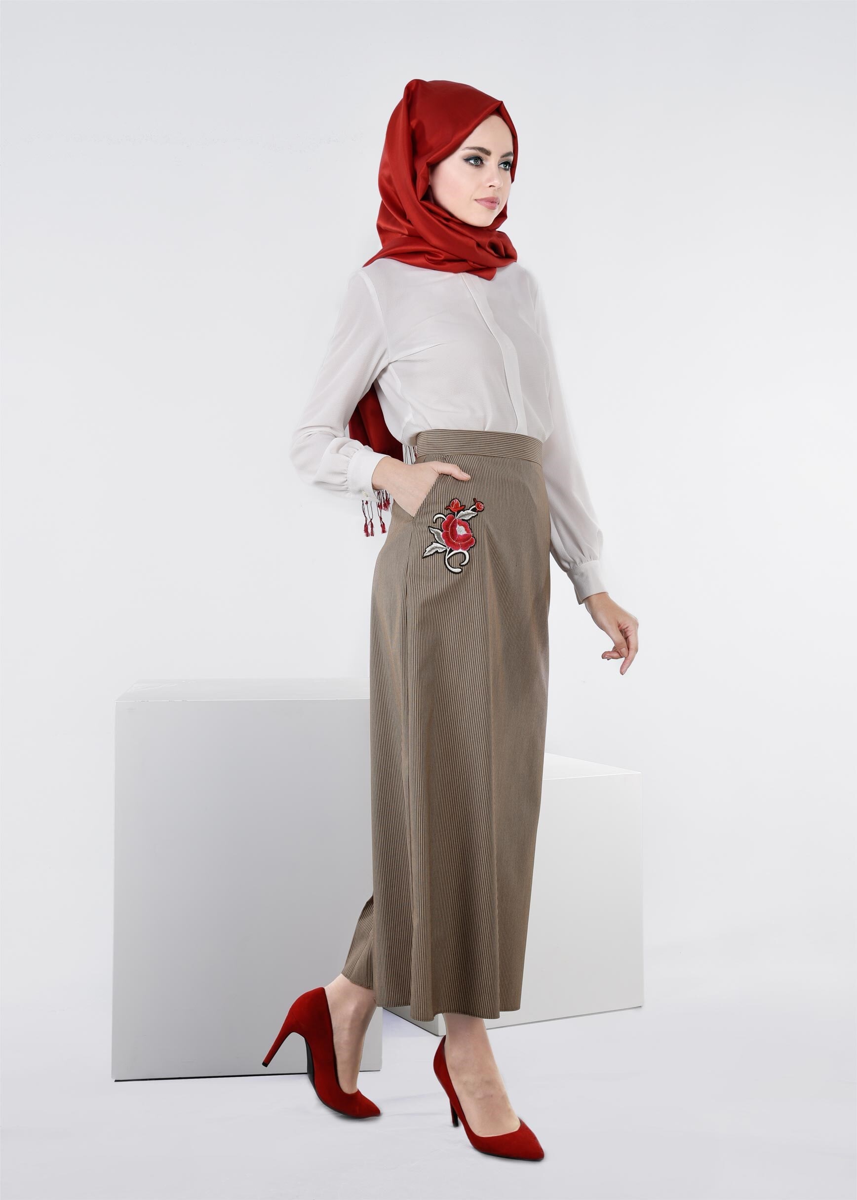 Tesettür giyim KAHVE 6069 BEGONYA 11161 ETEK 38/44 TEK40