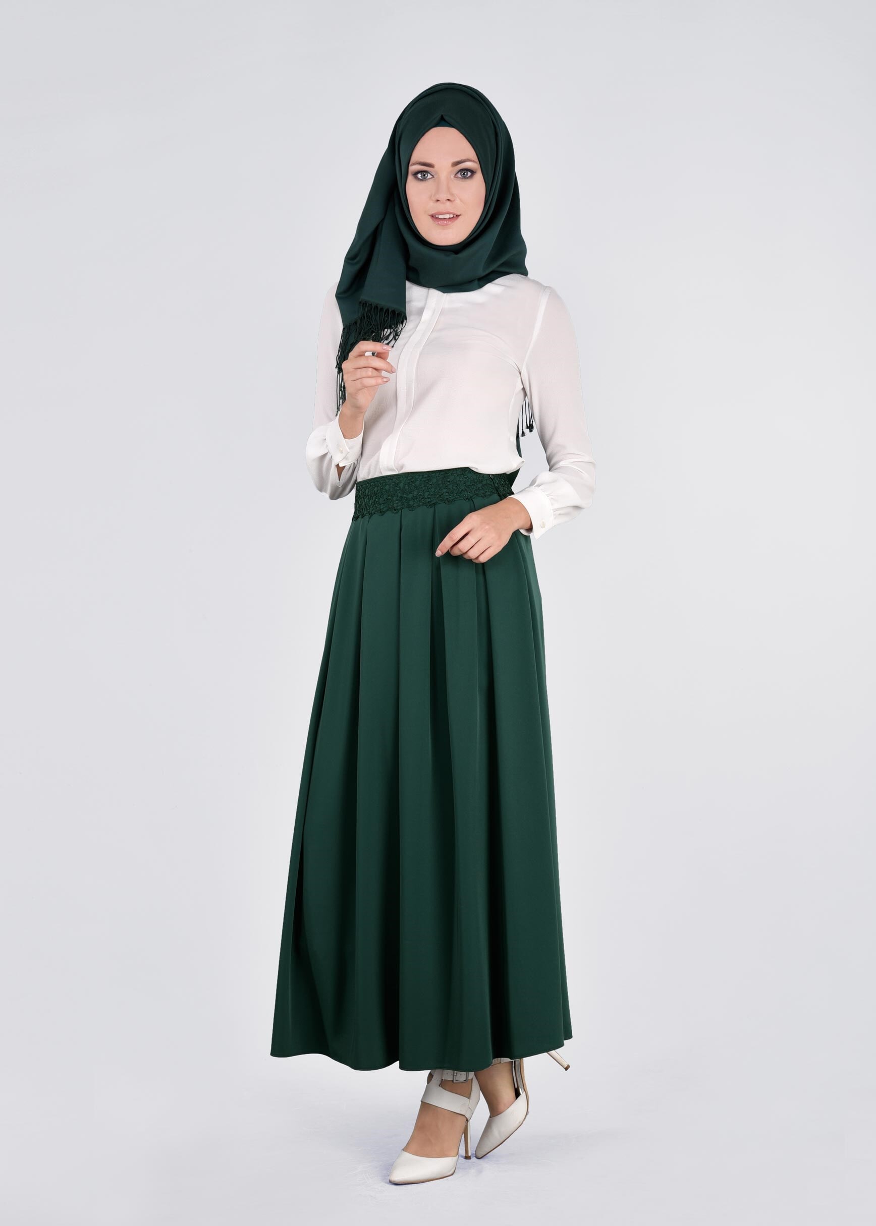 Tesettür giyim YEŞİL 6073 SARAH ETEK 36/42 TEK38