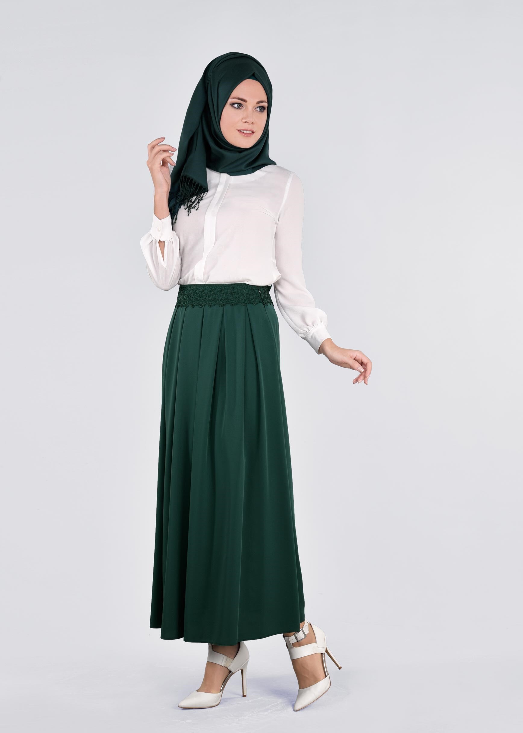Tesettür giyim YEŞİL 6073 SARAH ETEK 36/42 TEK38