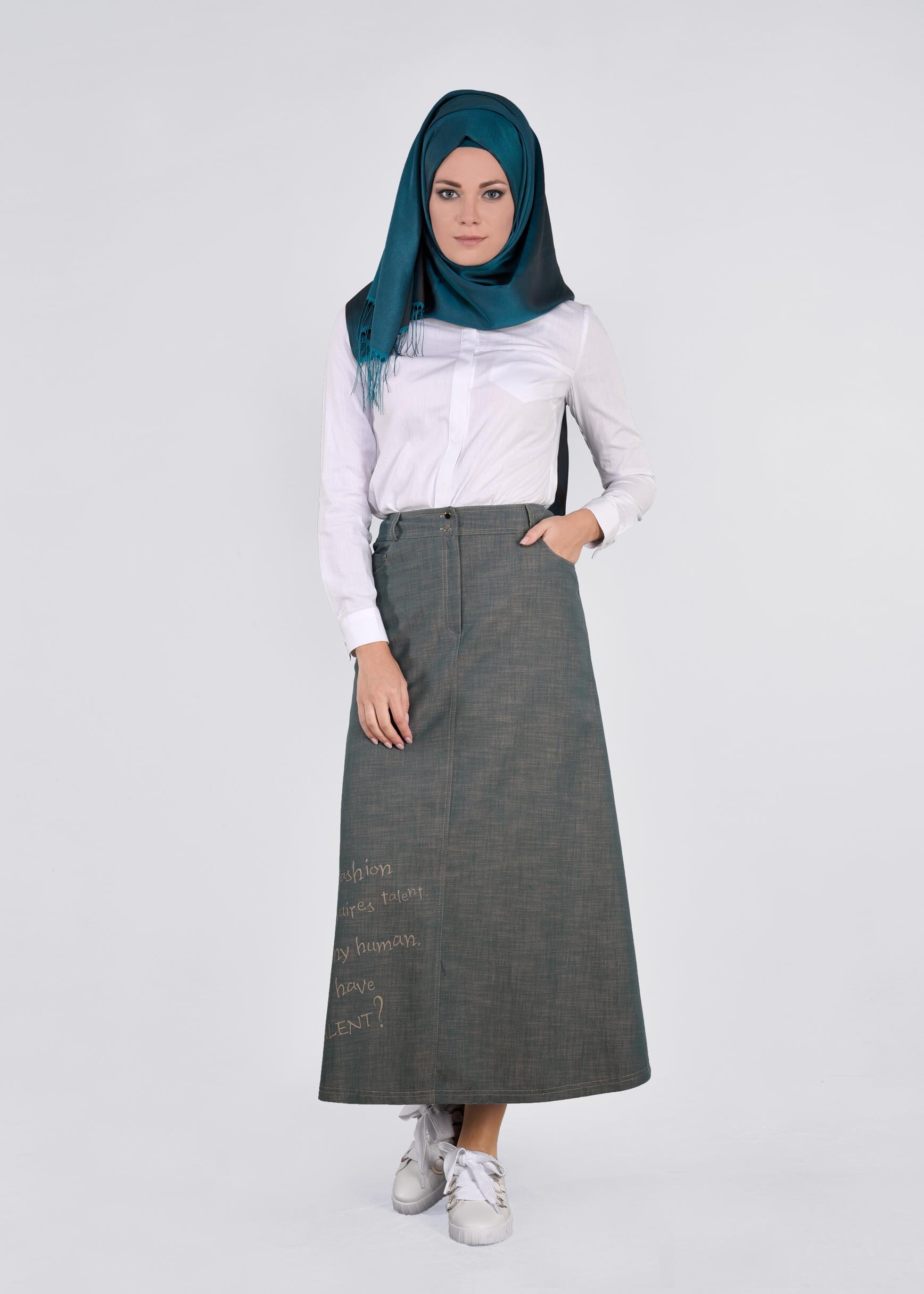 Tesettür giyim MAVİ 6075 17631 ETEK 38/46 TEK40