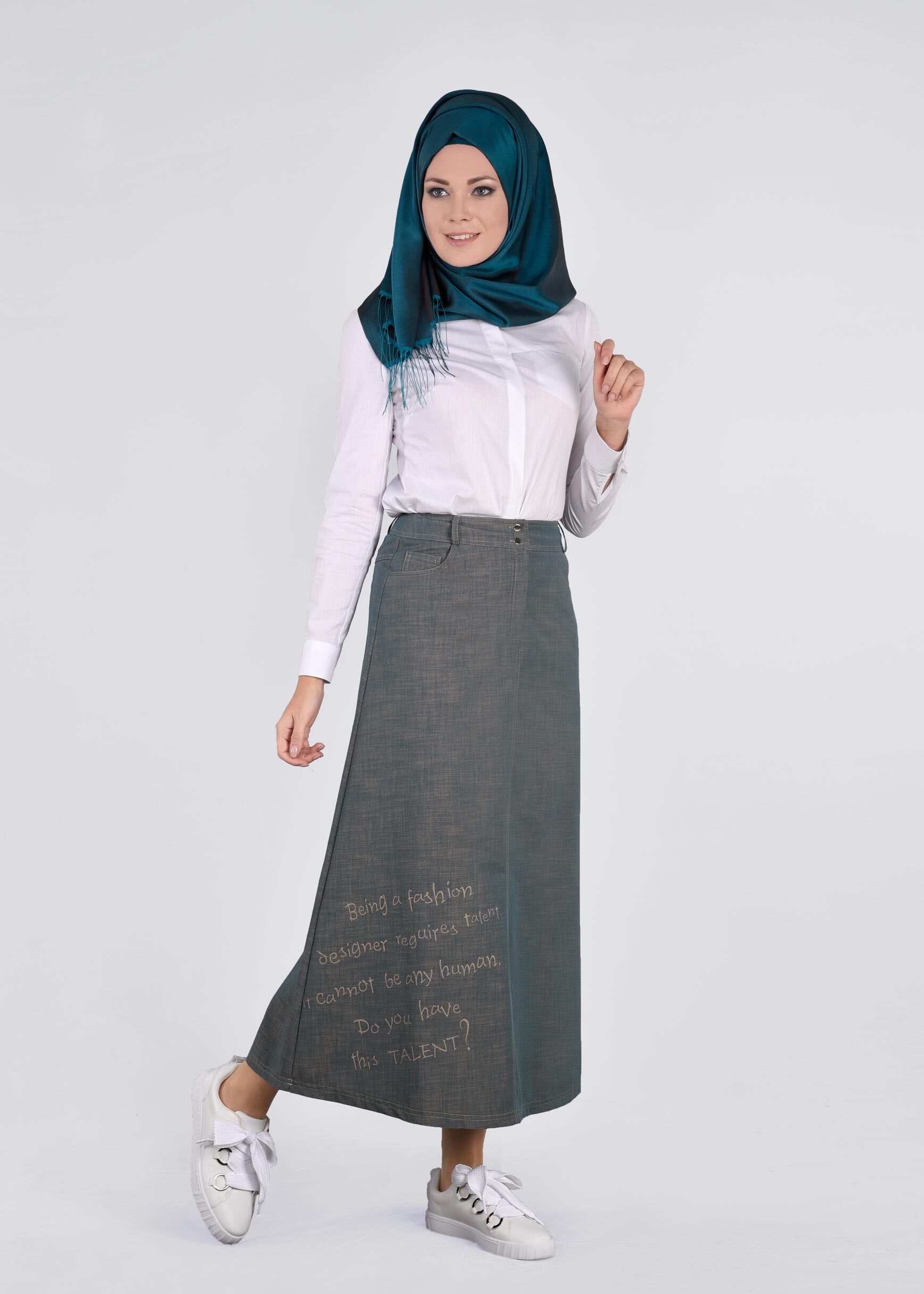 Tesettür giyim MAVİ 6075 17631 ETEK 38/46 TEK40