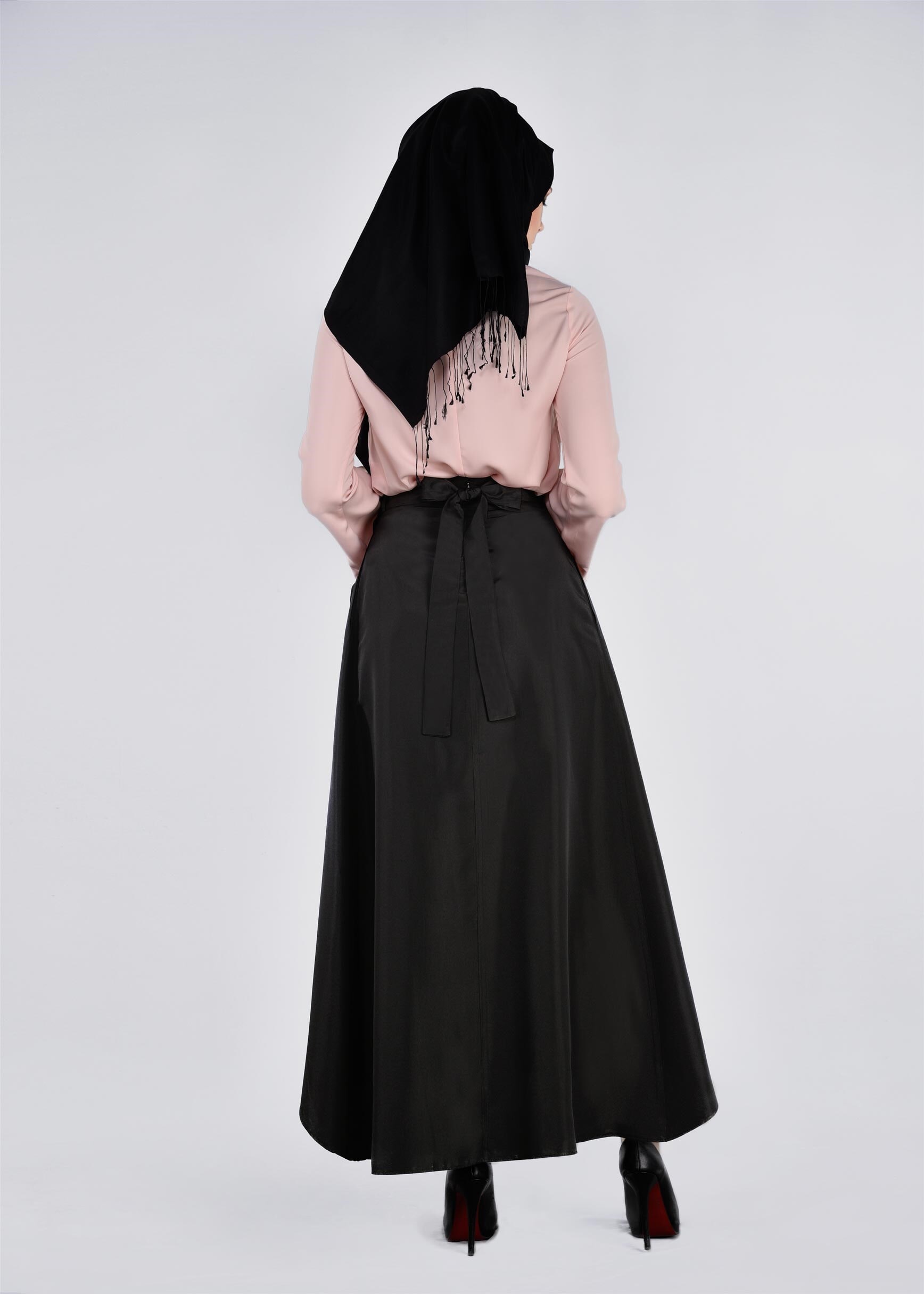 Tesettür giyim SİYAH ASİMETRİK KESİM CEPLİ ETEK 6079