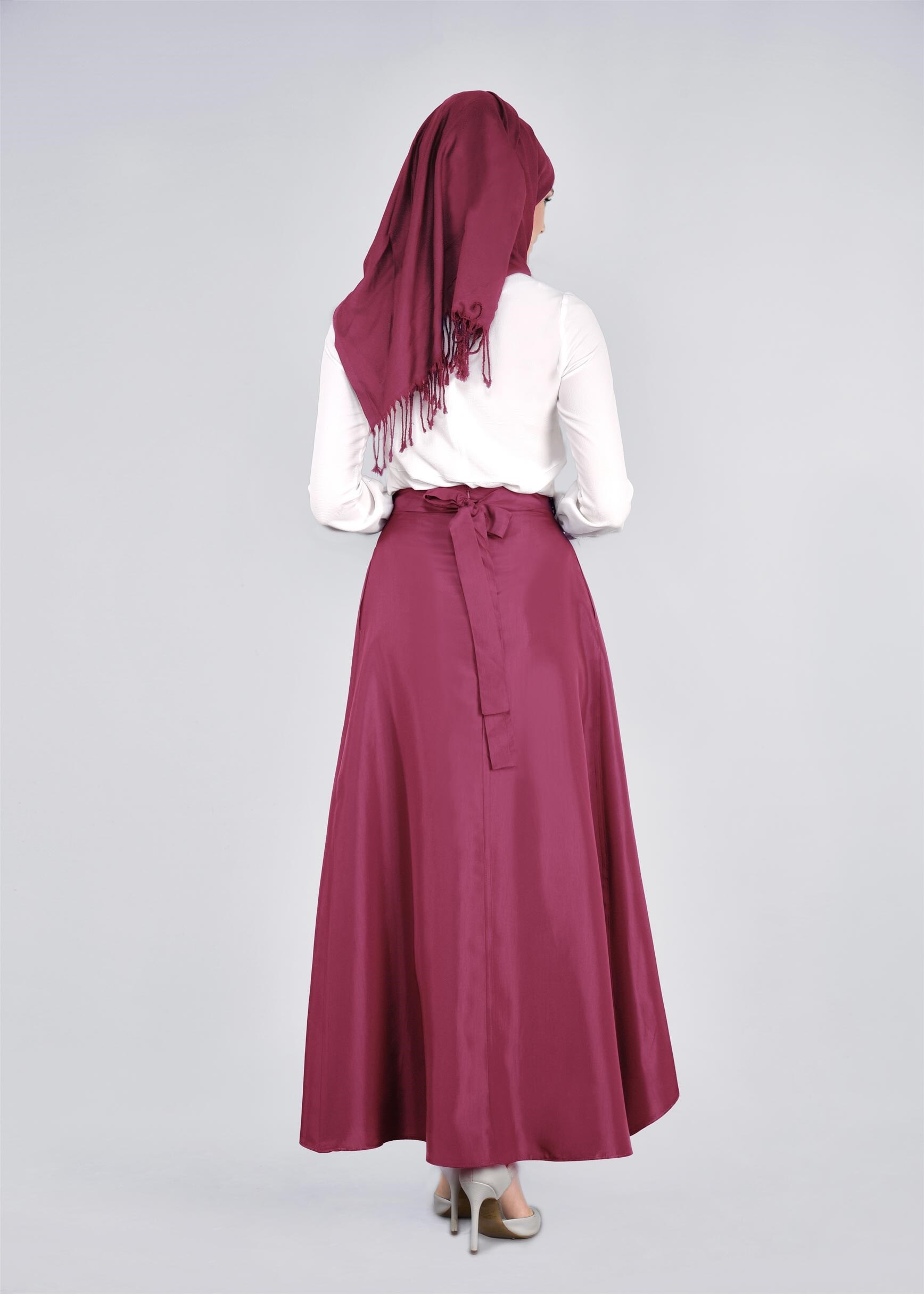 Tesettür giyim FUŞYA ASİMETRİK KESİM CEPLİ ETEK 6079