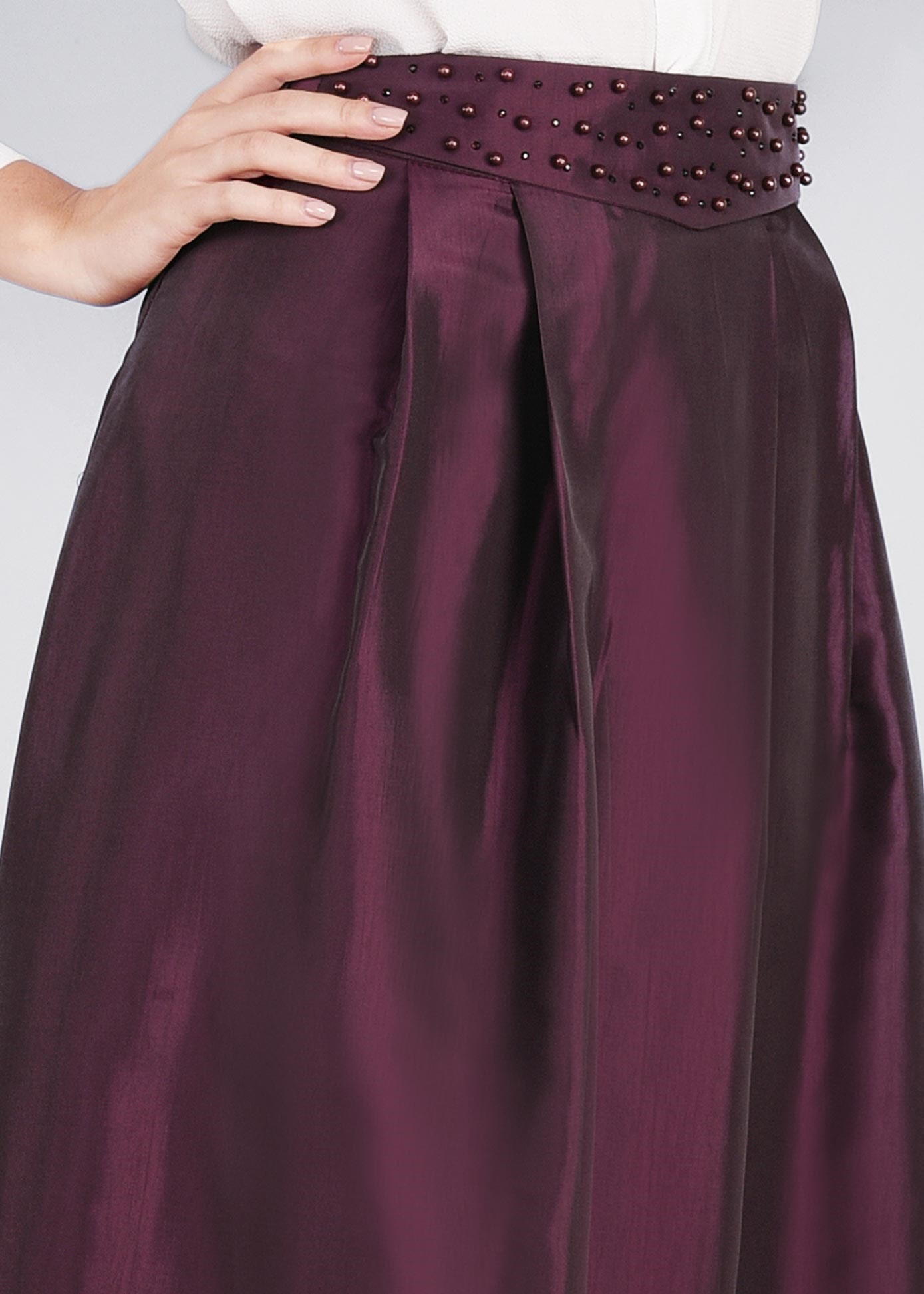 Tesettür giyim MÜRDÜM ASİMETRİK KESİM CEPLİ ETEK 6079