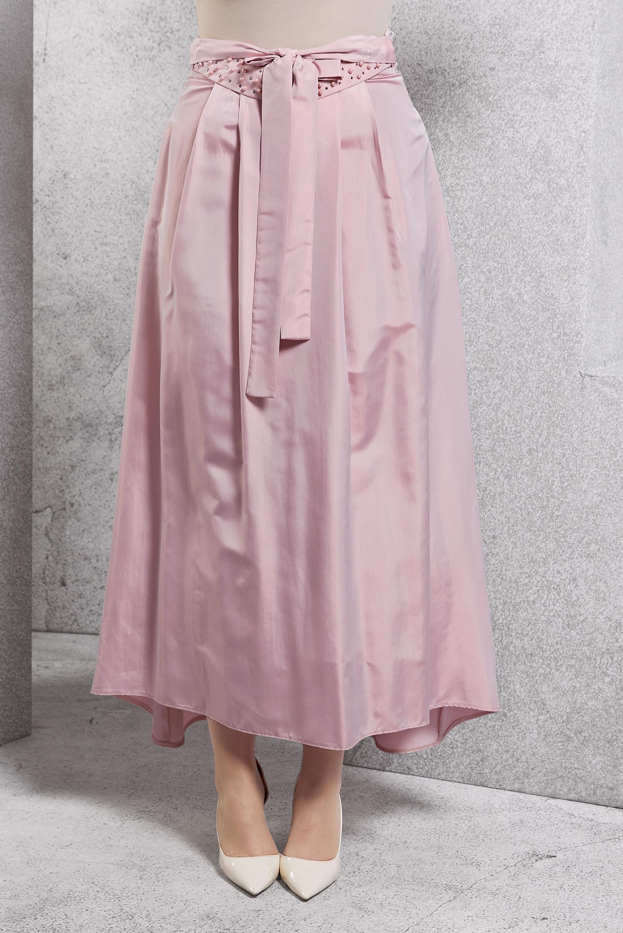 Tesettür giyim PEMBE ASİMETRİK KESİM CEPLİ ETEK 6079