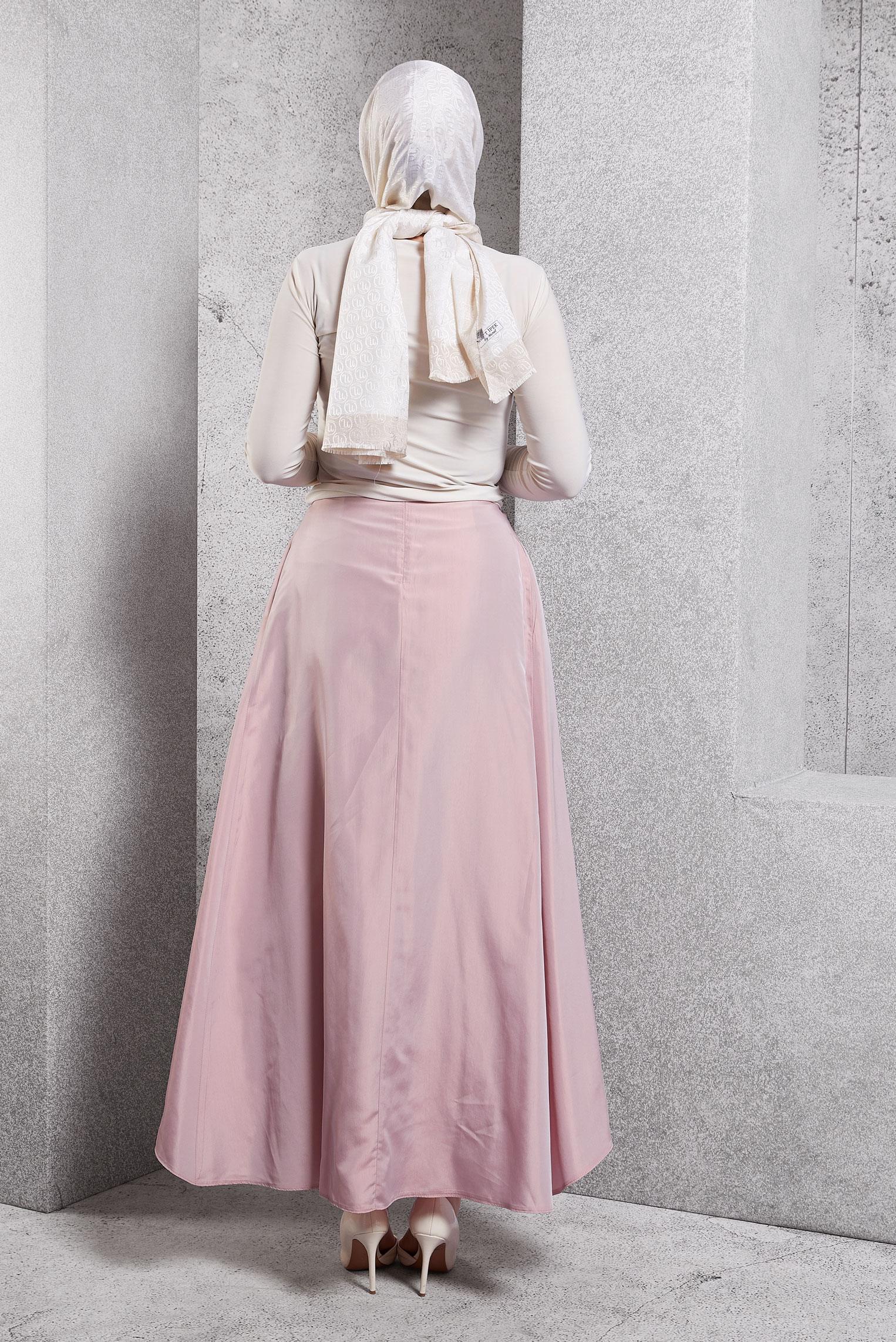 Tesettür giyim PEMBE ASİMETRİK KESİM CEPLİ ETEK 6079