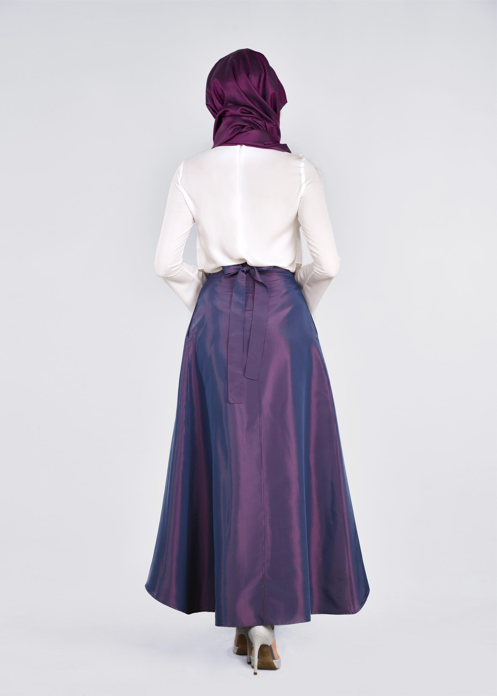 Tesettür giyim MOR ASİMETRİK KESİM CEPLİ ETEK 6079