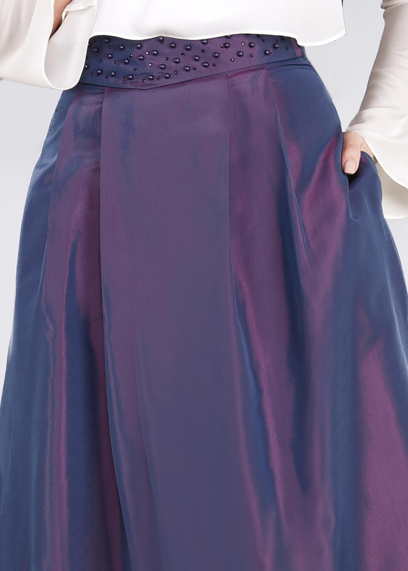 Tesettür giyim MOR ASİMETRİK KESİM CEPLİ ETEK 6079