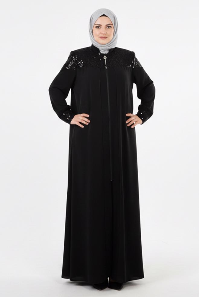 Hijab clothing BLACK GEM DETAILED ABAYA 8232 - ALVİNA