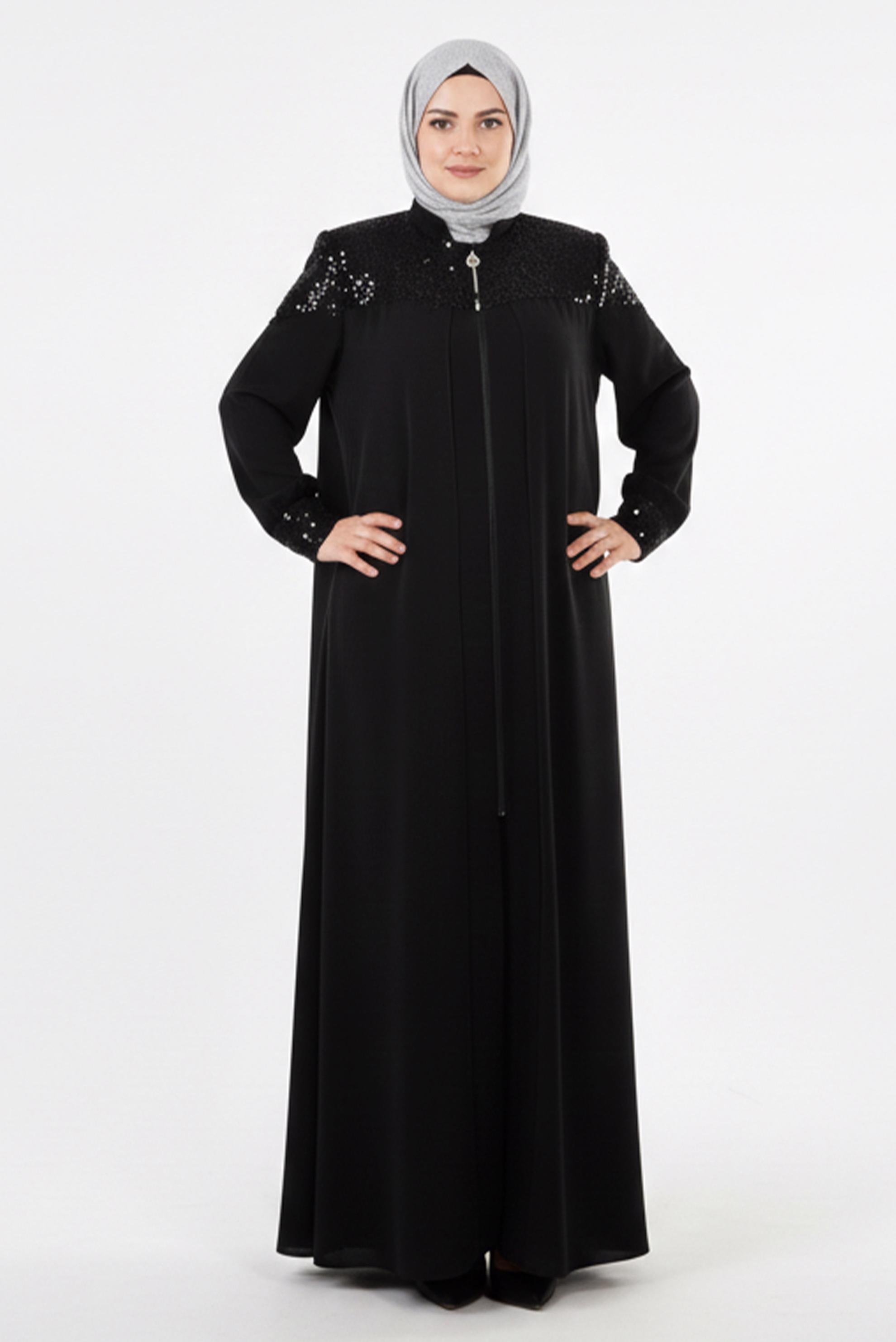 Vêtements hijab NOIR ABAYA DÉTAILLÉE DE GEMMES 8232
