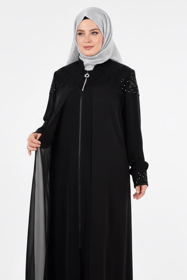 Hijab clothing BLACK GEM DETAILED ABAYA 8232 - ALVİNA
