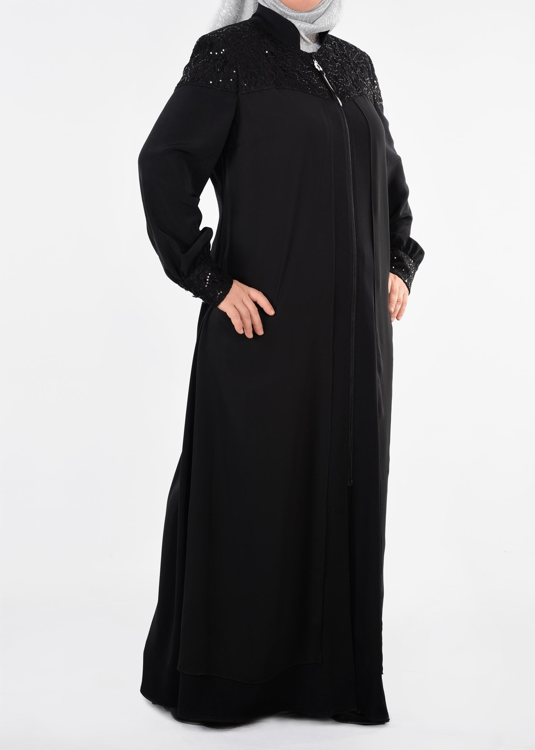 Tesettür giyim SİYAH 8232 CRİSS FERACE 42/50 TEK40