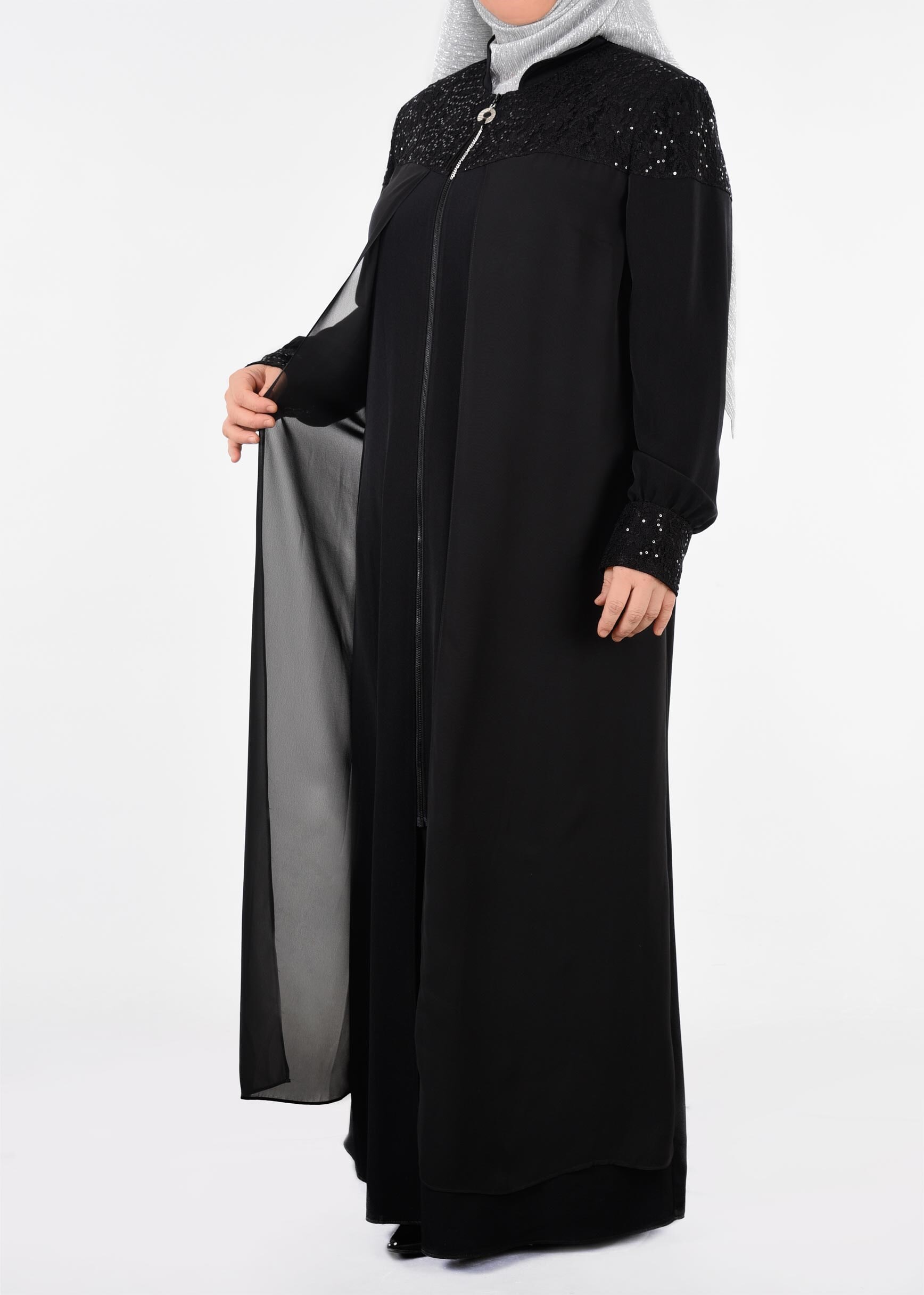 Tesettür giyim SİYAH 8232 CRİSS FERACE 42/50 TEK40