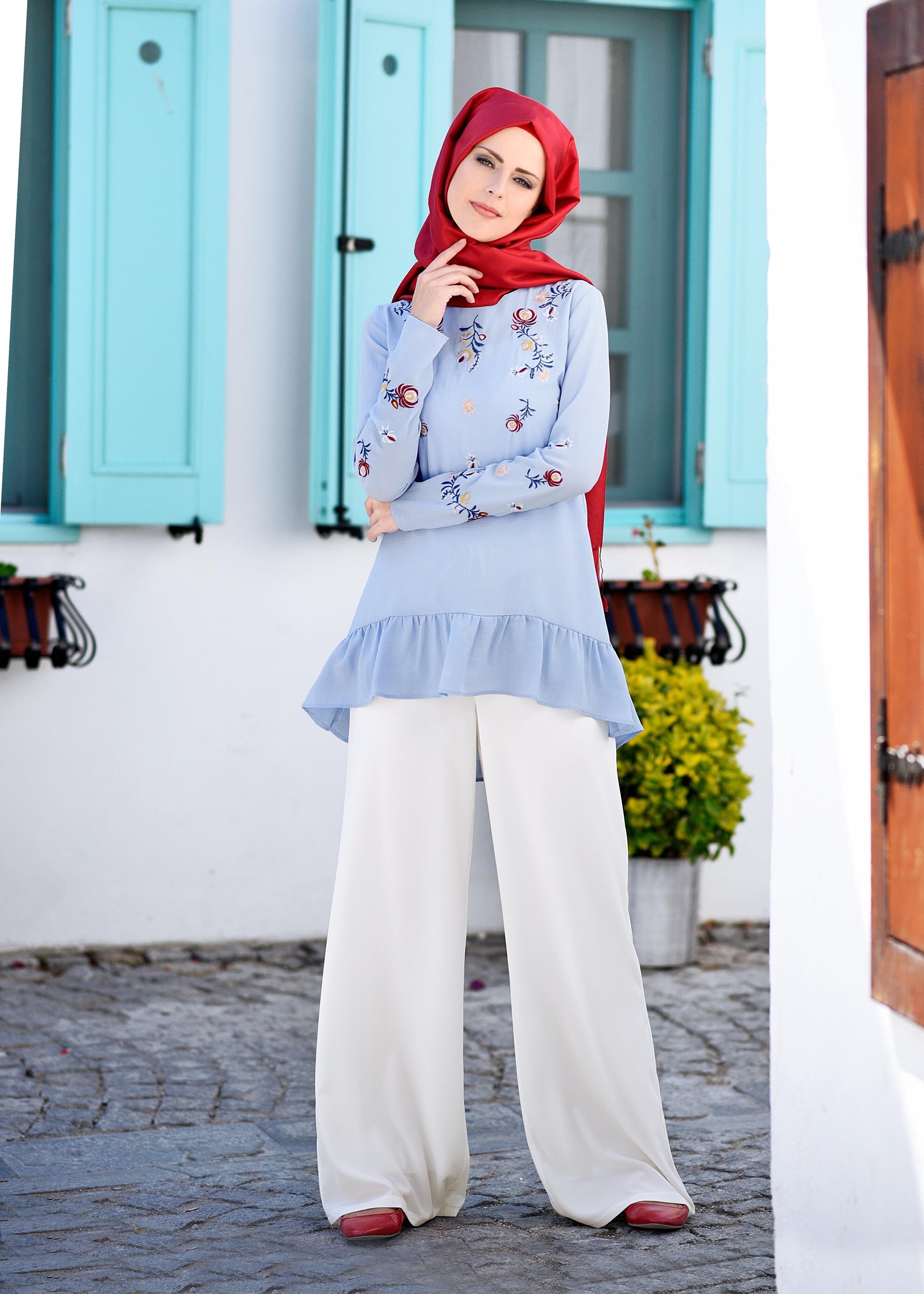 Tesettür giyim BEYAZ 7108 NİŞANTAŞI PANTOLON 38/48 TEK40