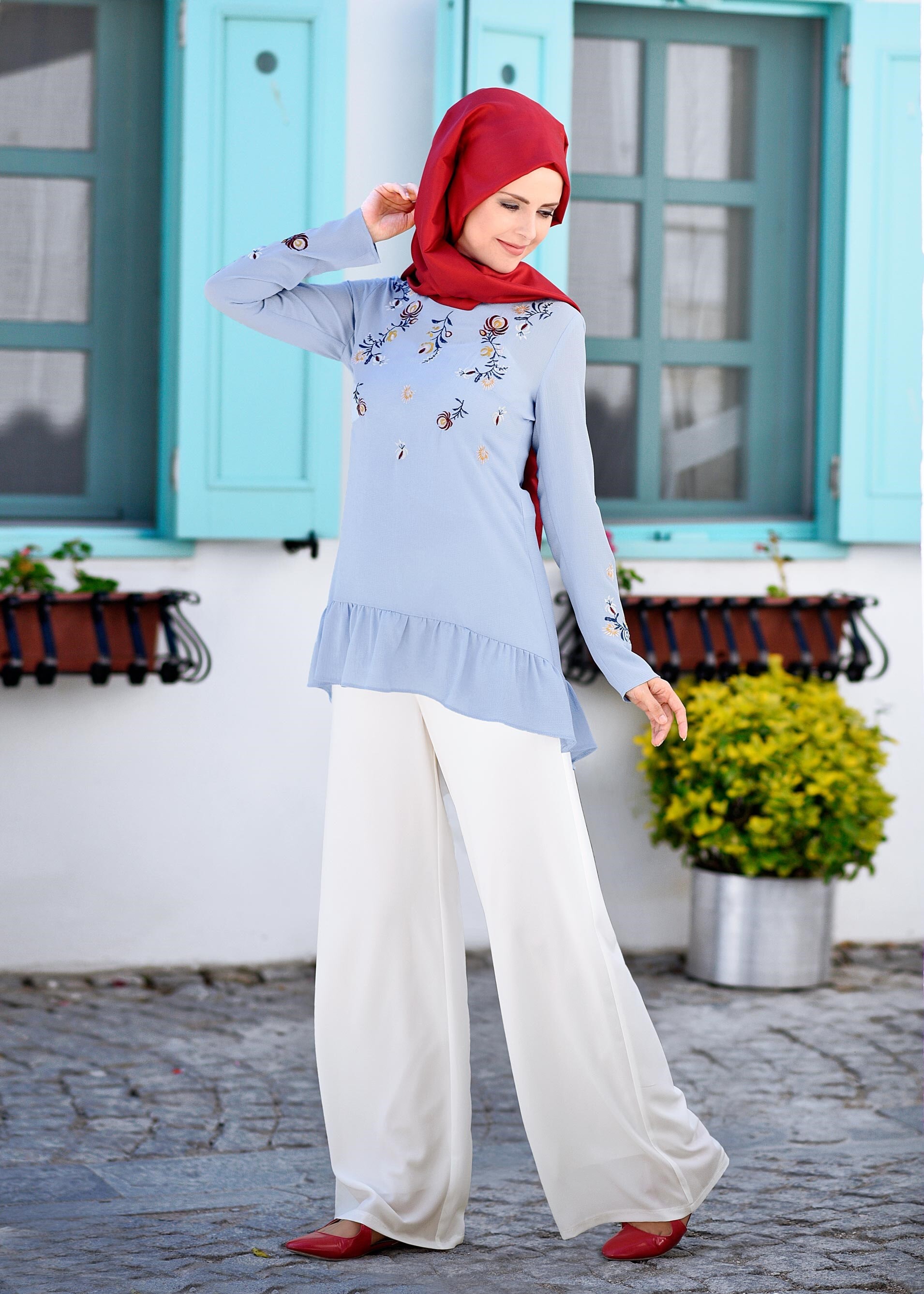 Tesettür giyim BEYAZ 7108 NİŞANTAŞI PANTOLON 38/48 TEK40