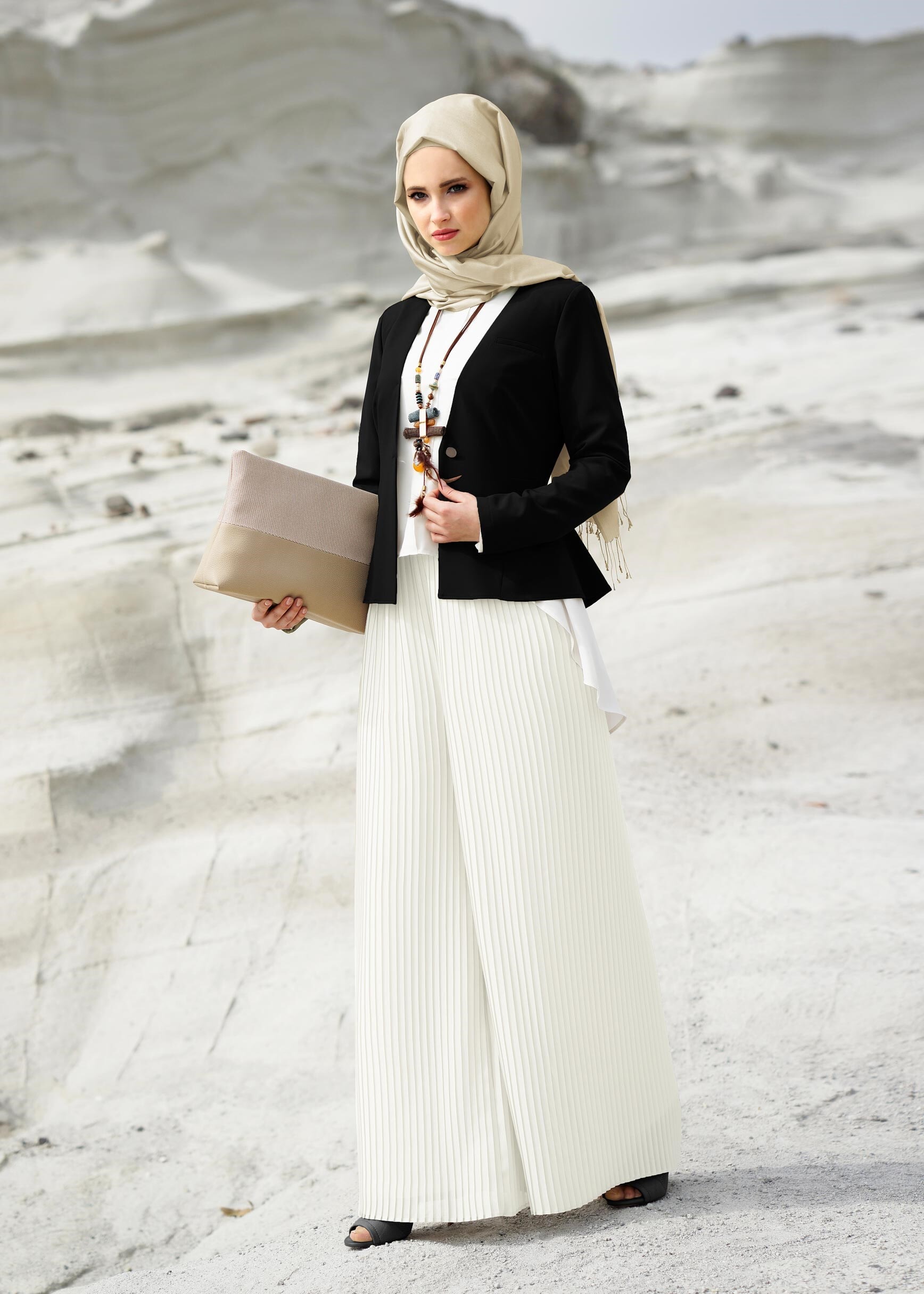 Tesettür giyim BEYAZ 7122 NEW MULTİ ŞİFON PANTOLON 38/46