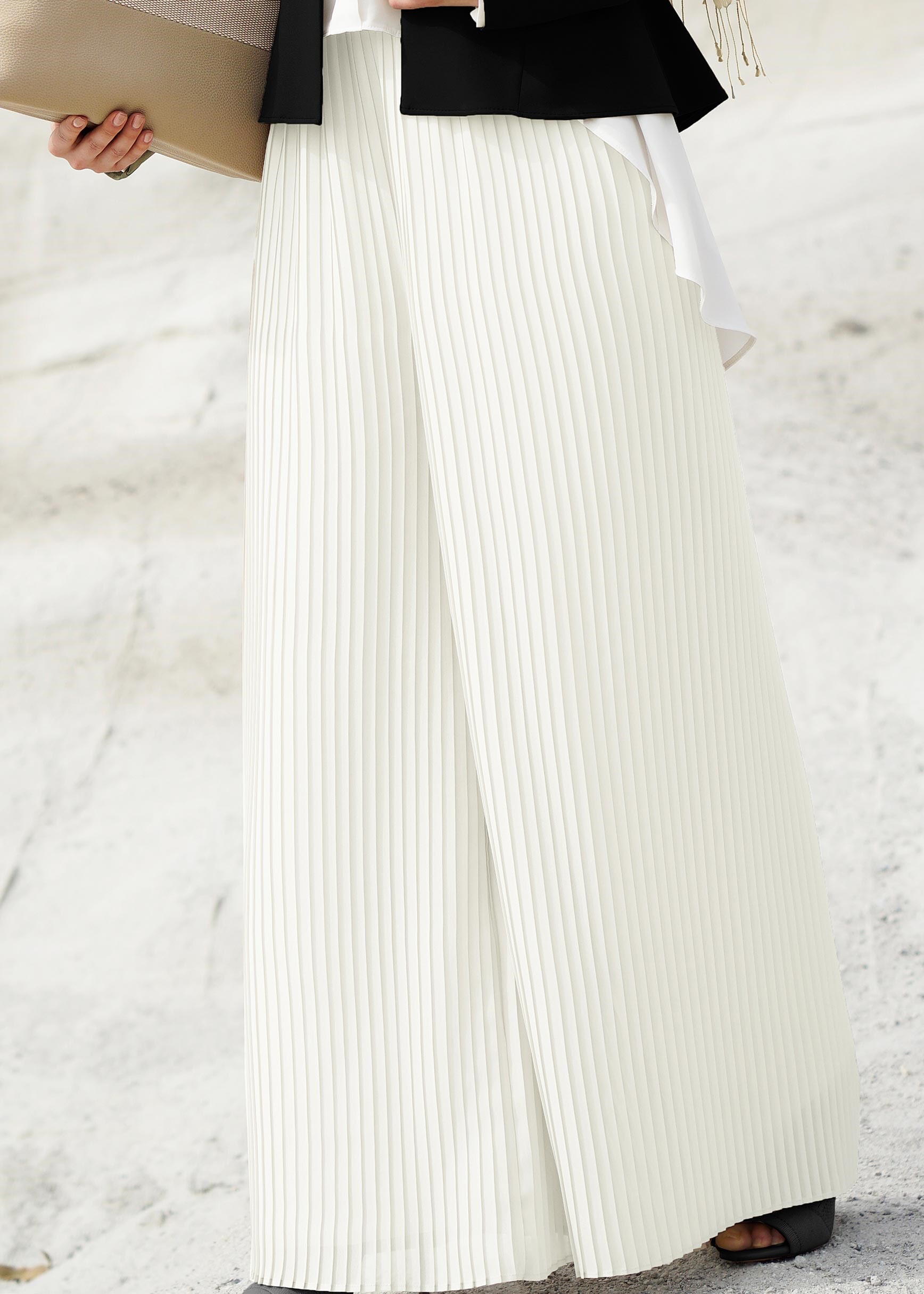 Tesettür giyim BEYAZ 7122 NEW MULTİ ŞİFON PANTOLON 38/46