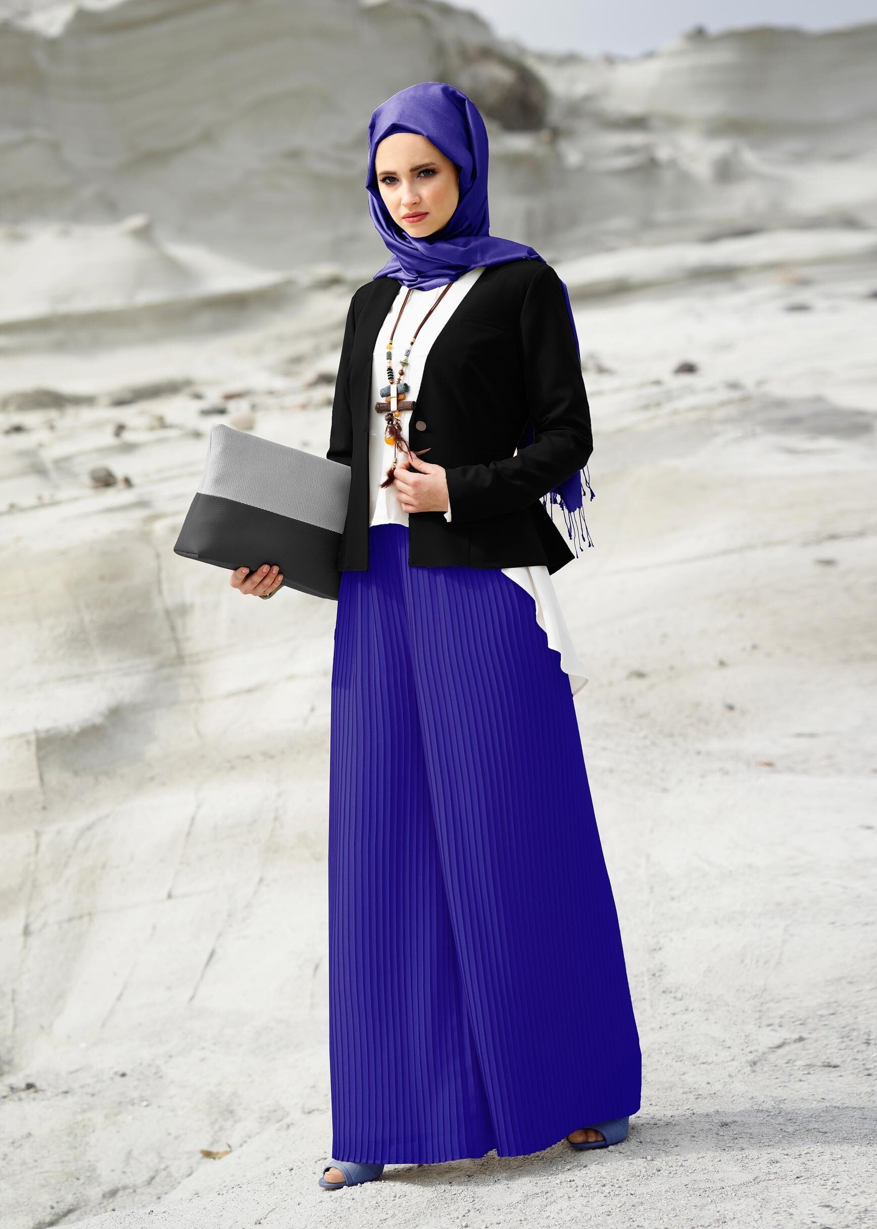 Tesettür giyim LACİVERT 7122 NEW MULTİ ŞİFON PANTOLON 38/46