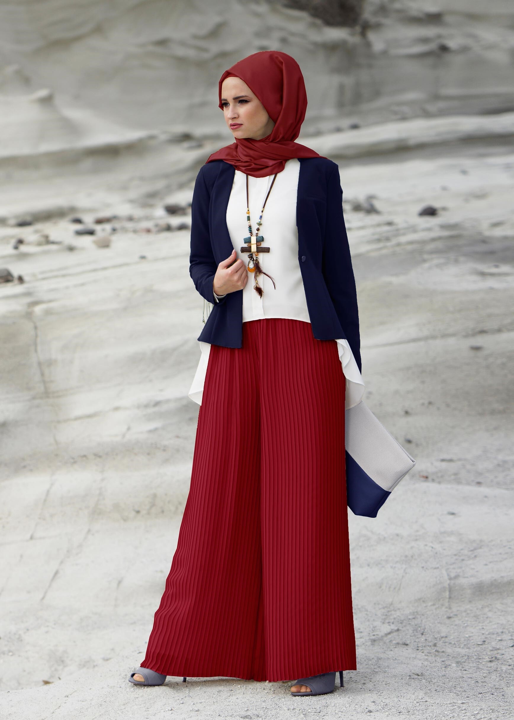 Tesettür giyim BORDO 7122 NEW MULTİ ŞİFON PANTOLON 38/46