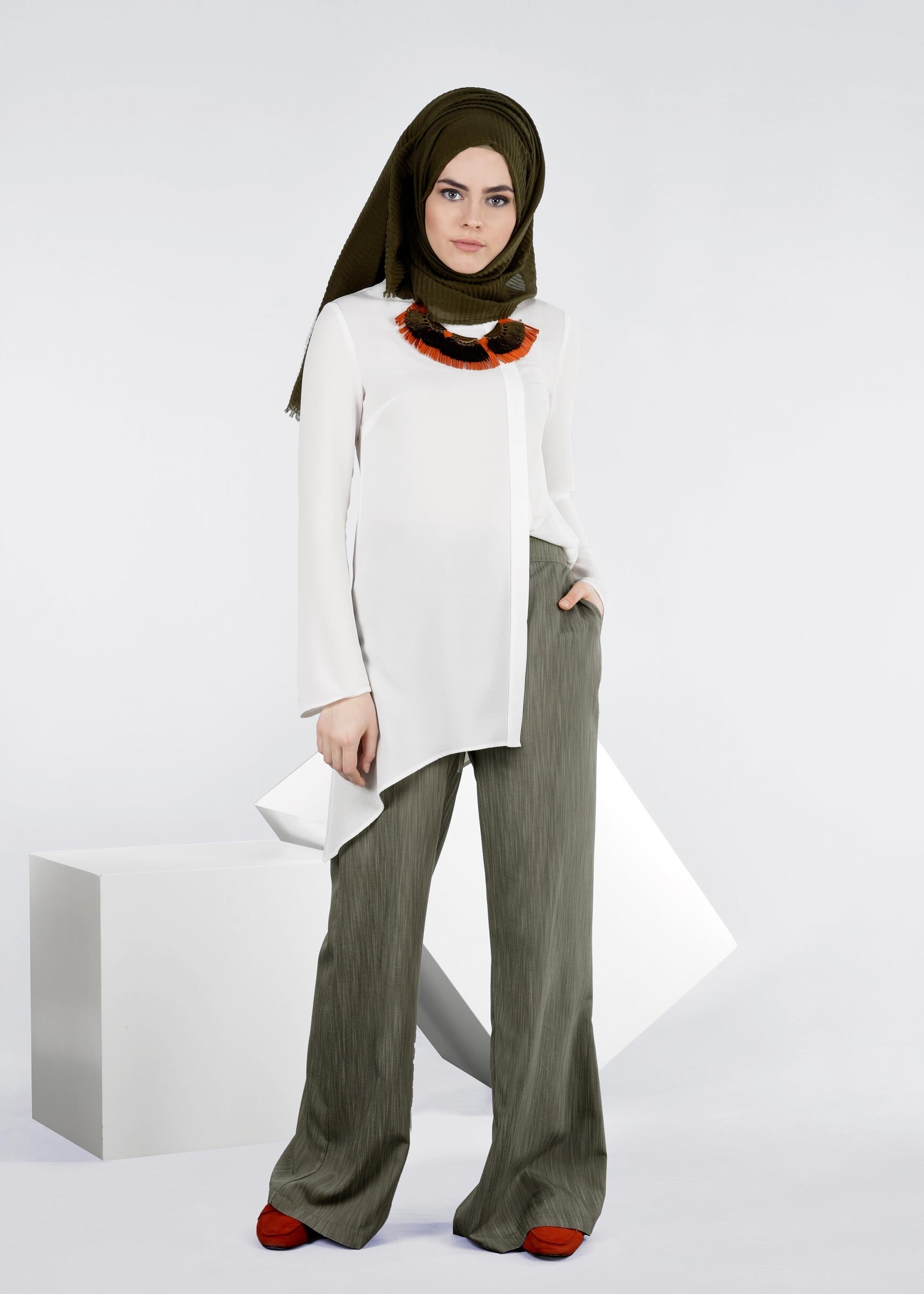 Tesettür giyim HAKİ 7128 17580 PANTOLON 38/46 TEK40