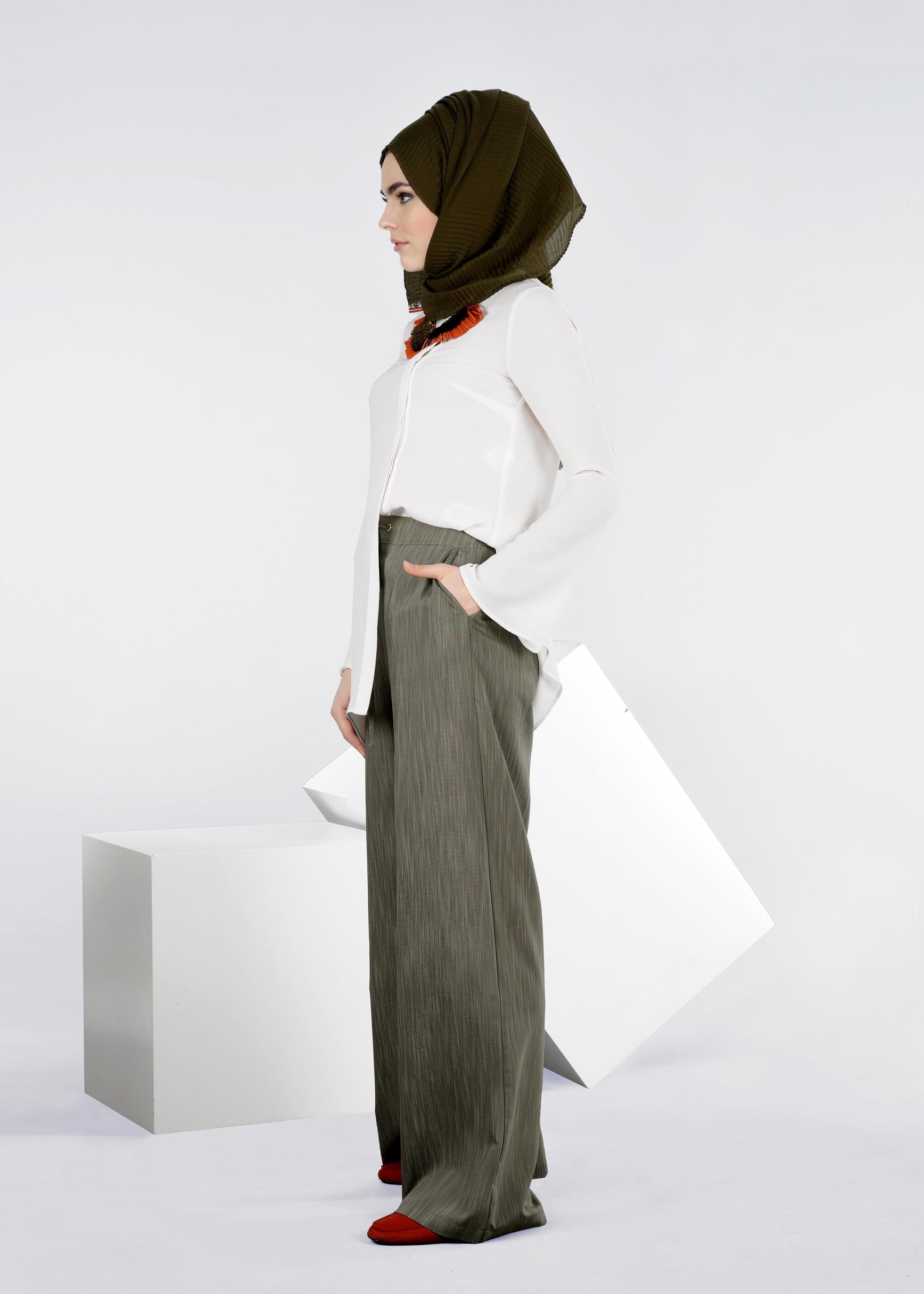 Tesettür giyim HAKİ 7128 17580 PANTOLON 38/46 TEK40