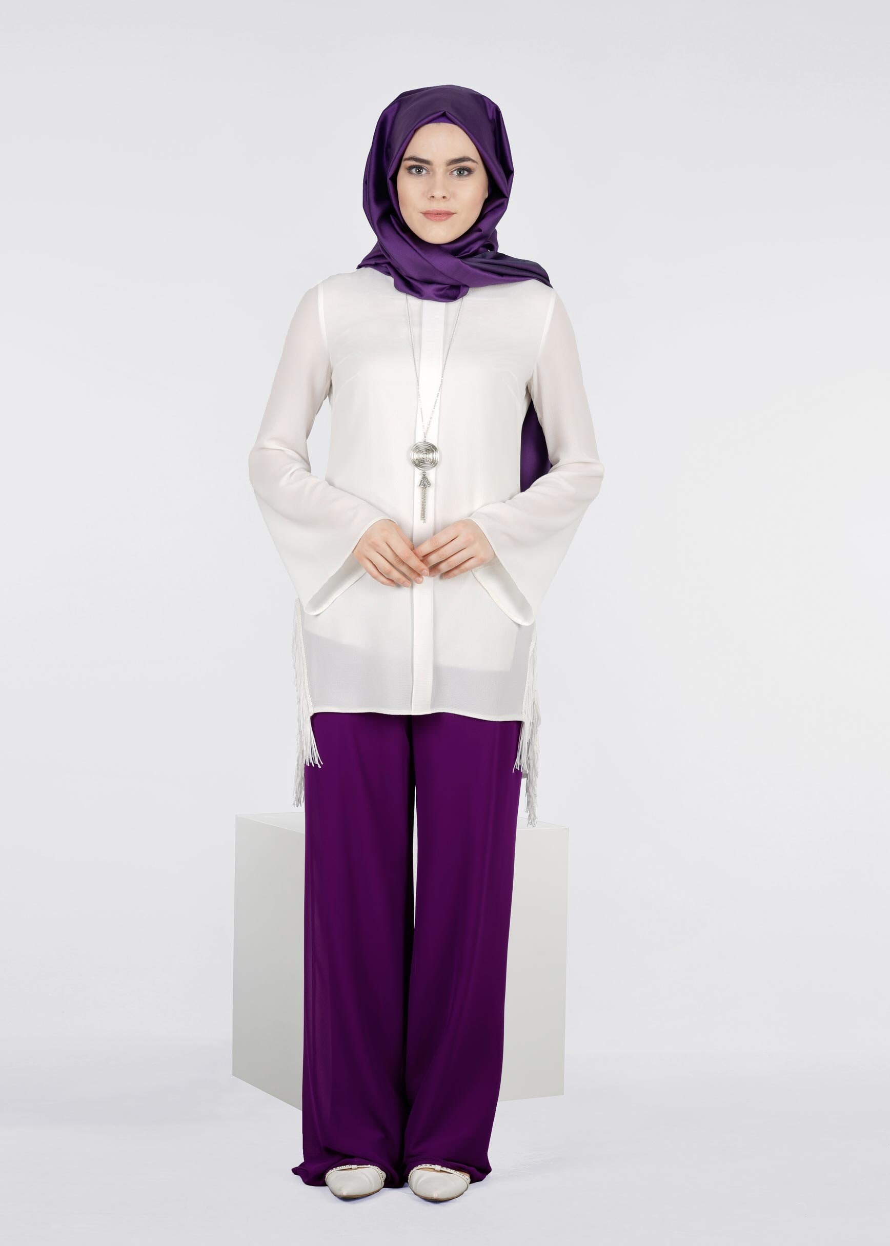 Tesettür giyim MOR 7135 NEW MULTİ ŞİFON PANTOLON 40/44